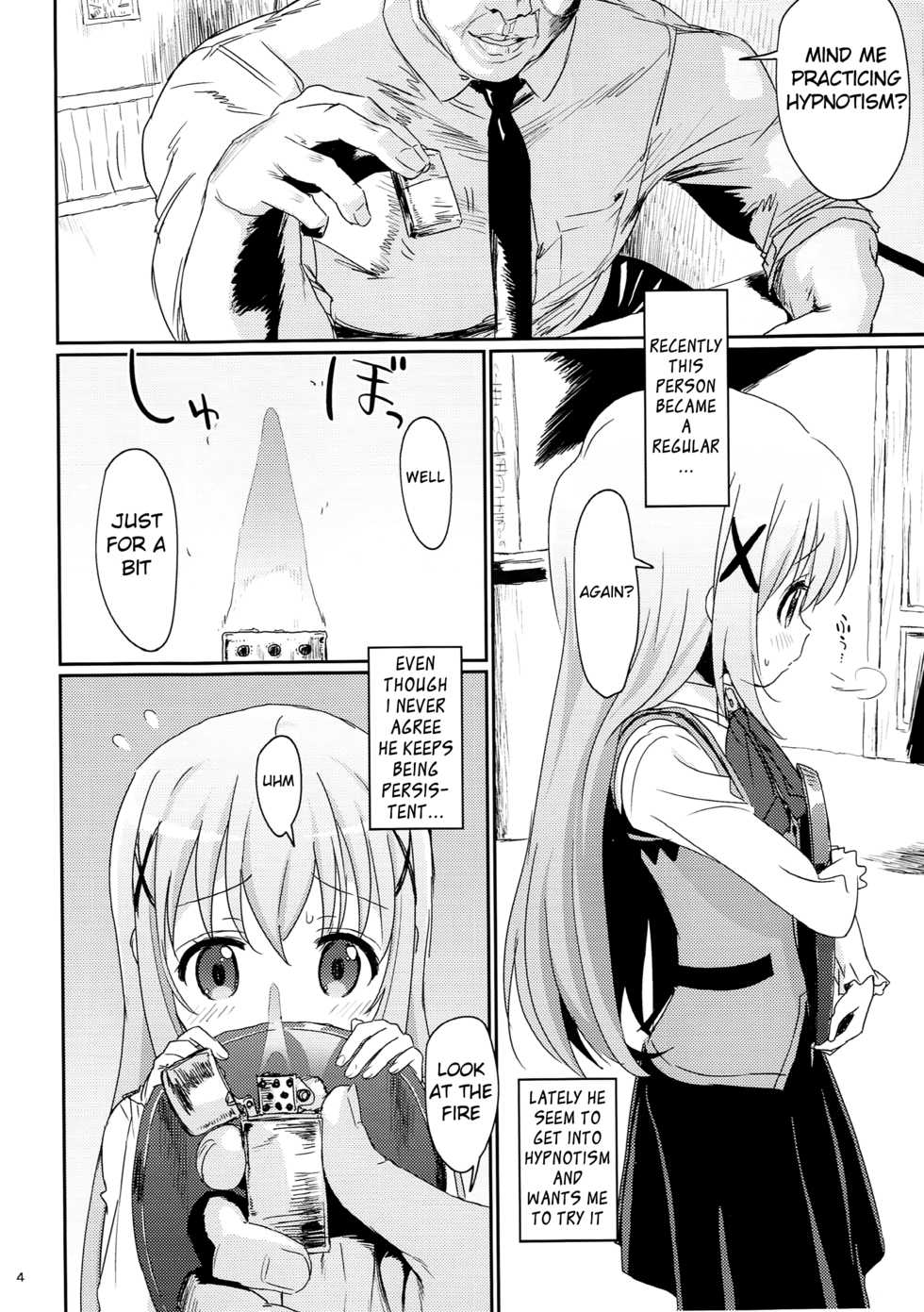 (C90) [2nd color (Typehatena)] Saimin nante Kakaru Wake Naijanaidesuka | Hypnosis doesn't really work, does it? (Gochuumon wa Usagi desu ka?) [English] [Mongolfier] - Page 3