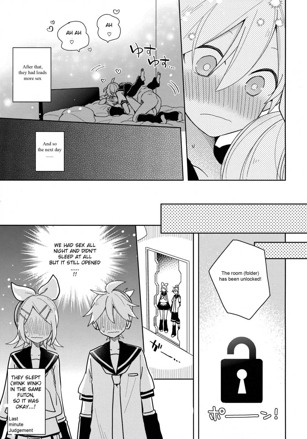 (Kagamine Kotoha!) [Wonderland (suzumi)] Issho no Ofuton de Nenai to Derarenai Heya [Seijin Mukai]  - Locked folder unless to sleep together  (VOCALOID) [English] - Page 26