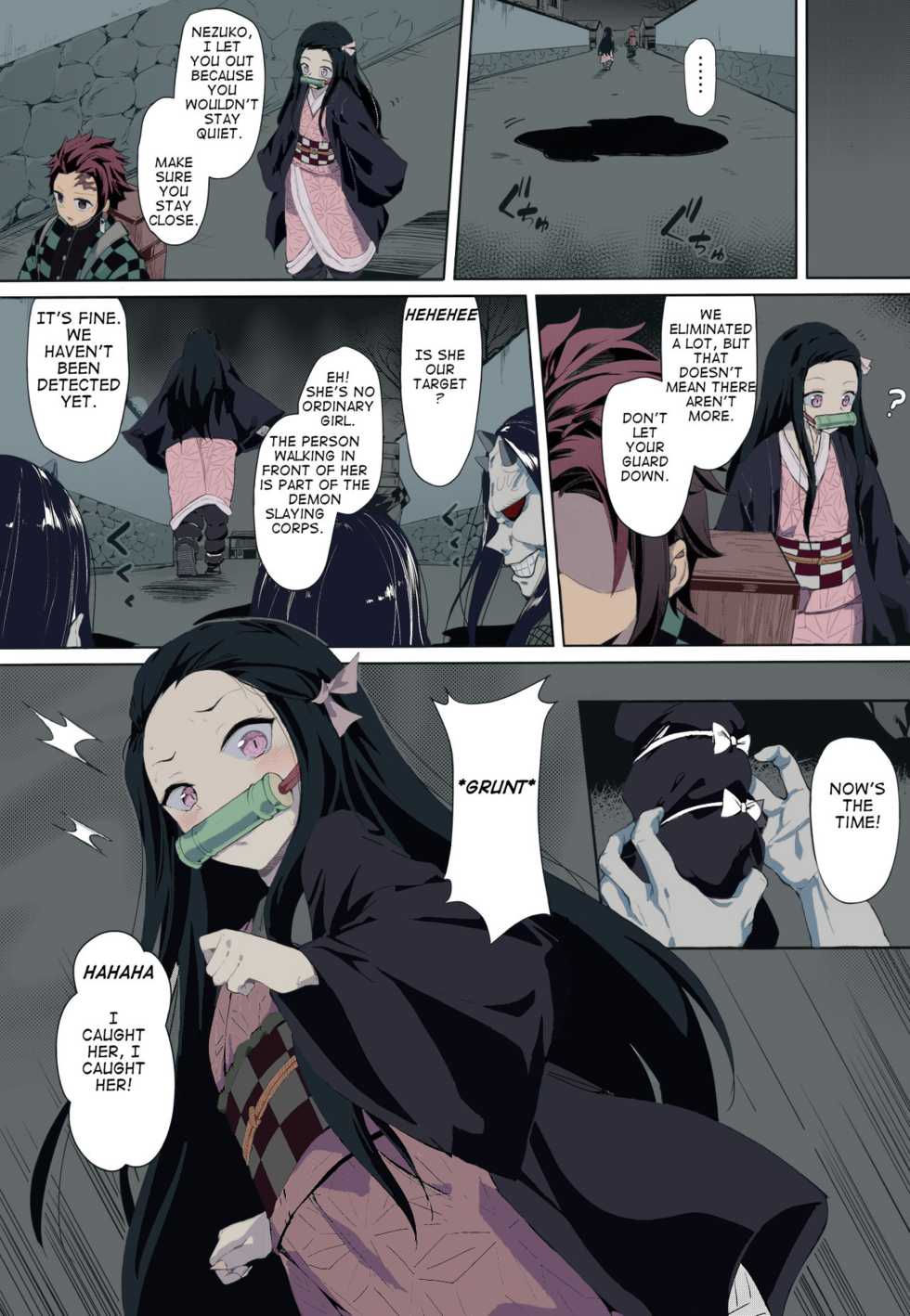 (C96) [Nameless (GuiZhenCao)] Moshi Nezuko ga Warui Hito ni Tsukamattara... (Kimetsu no Yaiba) [English] [Colorized] - Page 2