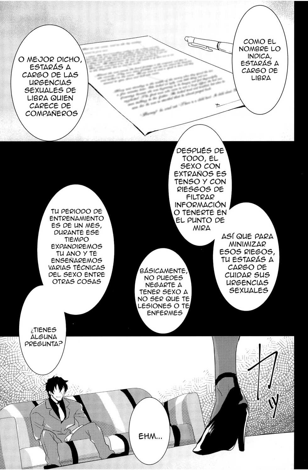 (BLOODY ZONE 2) [Tanbo (Makita Miki)] Leonardo-kun wa Libra Senzoku Seiyoku Shori-gakari | Leonardo es el cuidador de urgencias sexuales de Libra (Kekkai Sensen) [Spanish] [Delnero] - Page 6