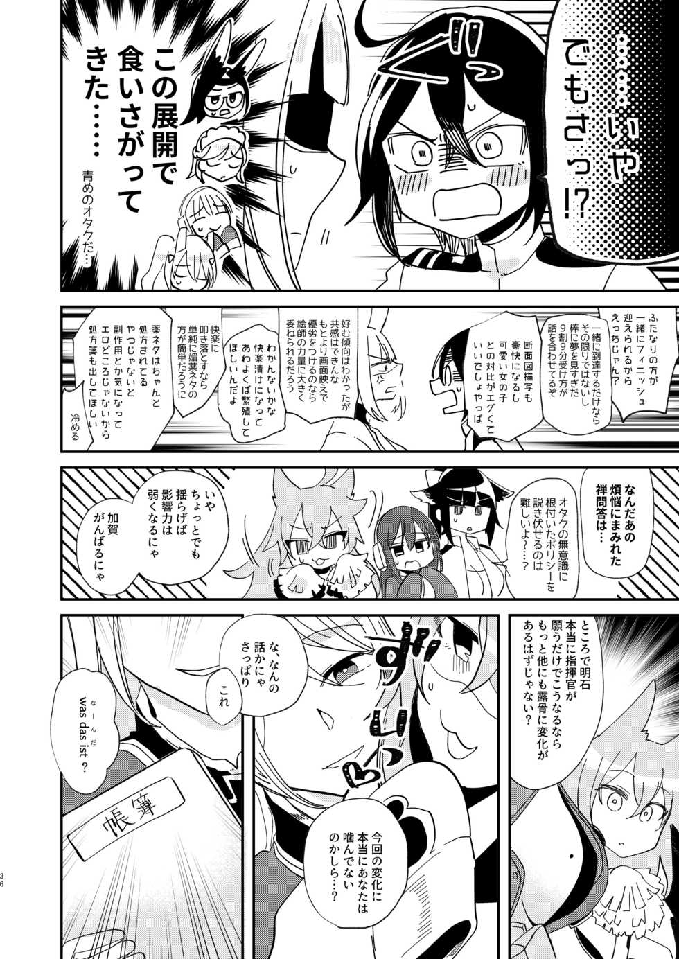 [Yuribatake Bokujou (Kon)] Kitai no Shisugi wa Kinmotsu desu! - Sticks are not necessarily buff (Azur Lane) [Digital] - Page 35