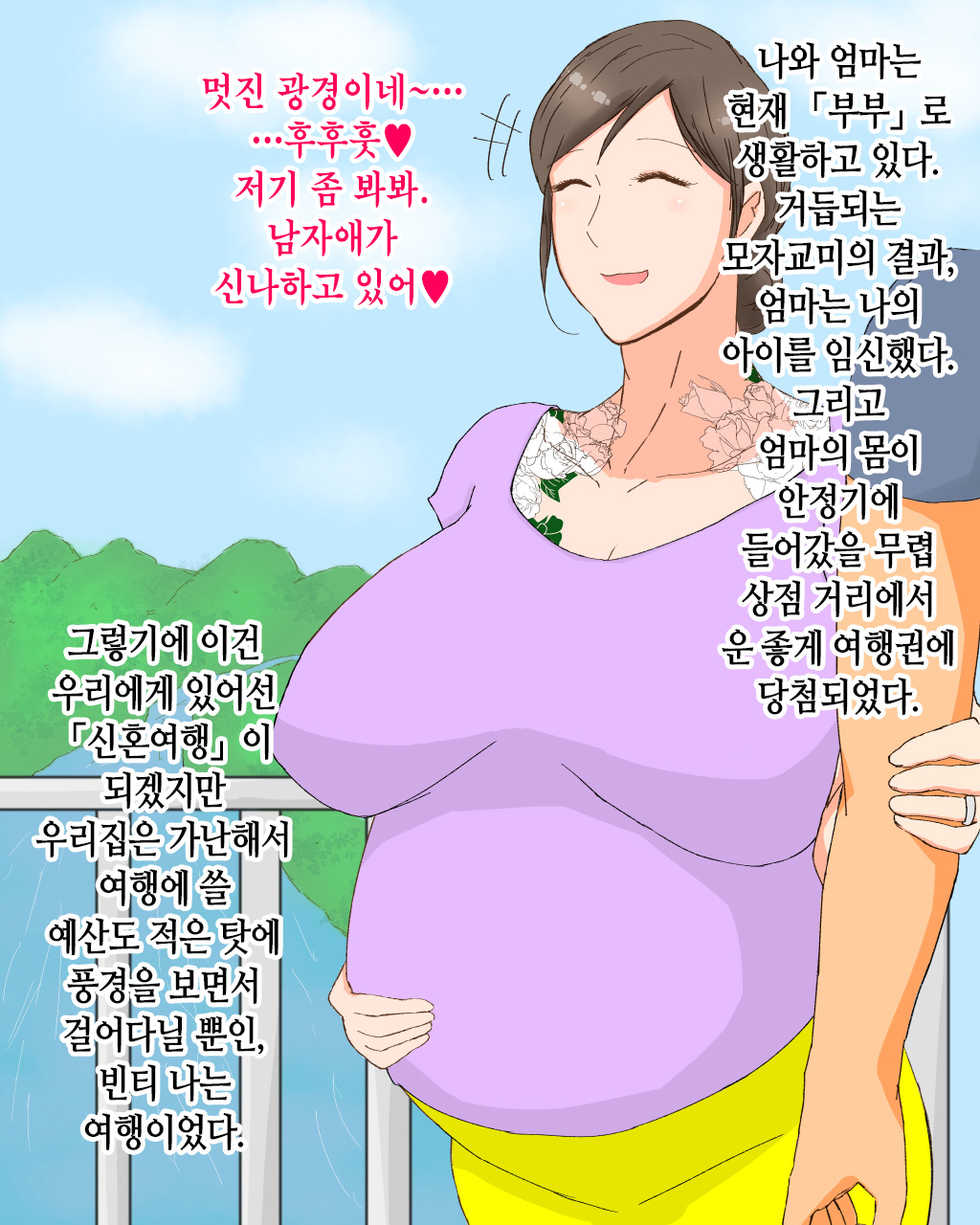 [Nureshidare] Boshi Dain Nichijou ~Boku no Tane de Haranda Kaa-san to Nakadashi Shimakuri Ryoukou Hen~ | 모자타음일상 ~나의 씨로 임신한 엄마와 주구장창 질싸 여행편~ [Korean] - Page 3