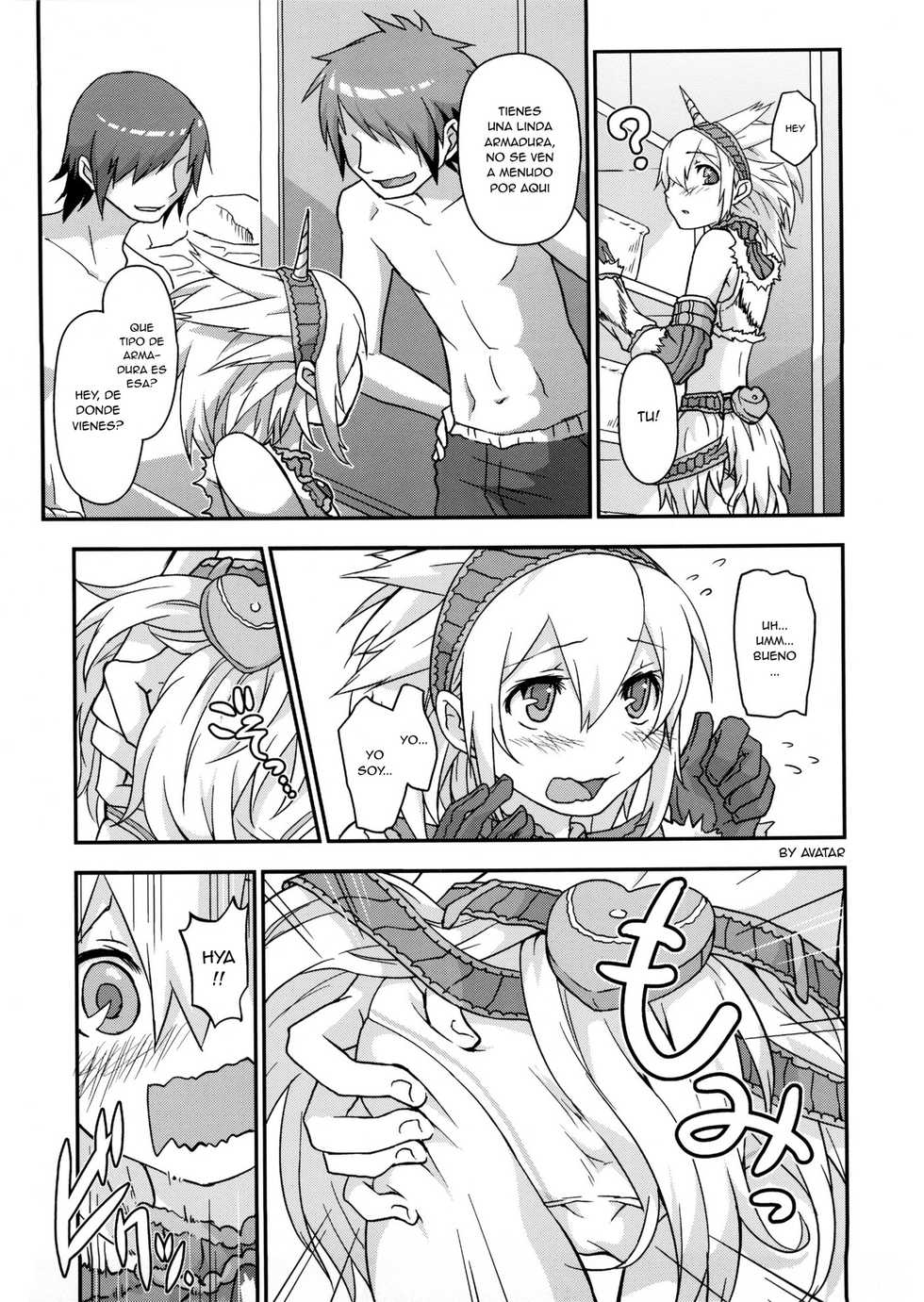 (C80) [Tra-Tama(ry (Ttuunn)] Josou Kirin Soubi ga Yukumo-mura ni Asobi ni Kitara Shuukai Yokujou no Hunter-tachi ni Rape Sarechaimashita. (Monster Hunter) [Spanish] [Avatar-kun] - Page 7