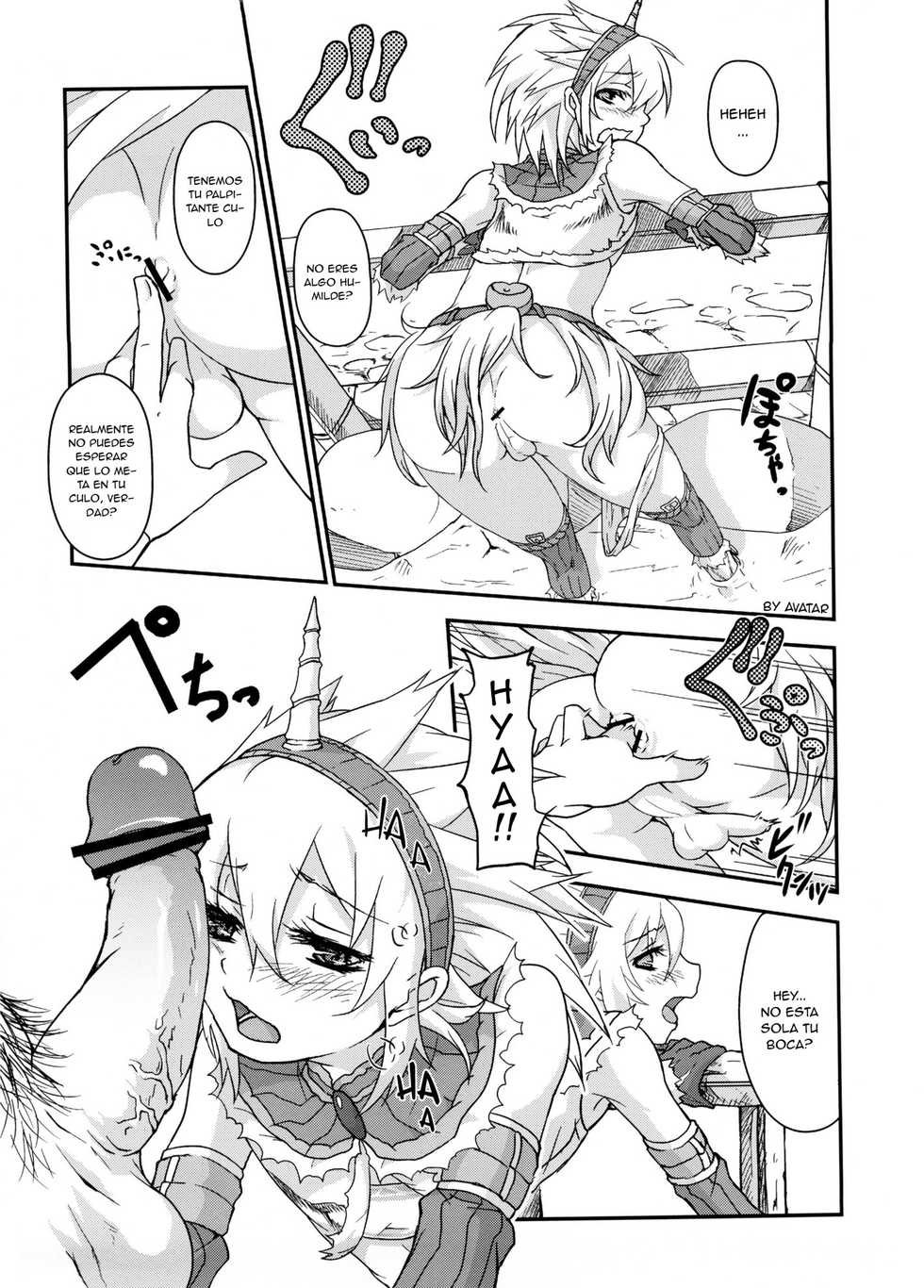 (C80) [Tra-Tama(ry (Ttuunn)] Josou Kirin Soubi ga Yukumo-mura ni Asobi ni Kitara Shuukai Yokujou no Hunter-tachi ni Rape Sarechaimashita. (Monster Hunter) [Spanish] [Avatar-kun] - Page 11