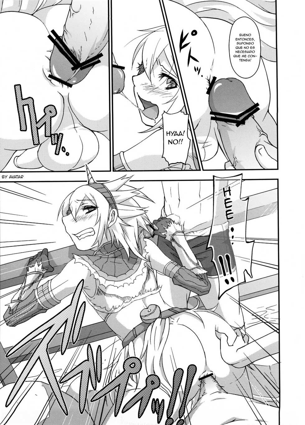 (C80) [Tra-Tama(ry (Ttuunn)] Josou Kirin Soubi ga Yukumo-mura ni Asobi ni Kitara Shuukai Yokujou no Hunter-tachi ni Rape Sarechaimashita. (Monster Hunter) [Spanish] [Avatar-kun] - Page 13