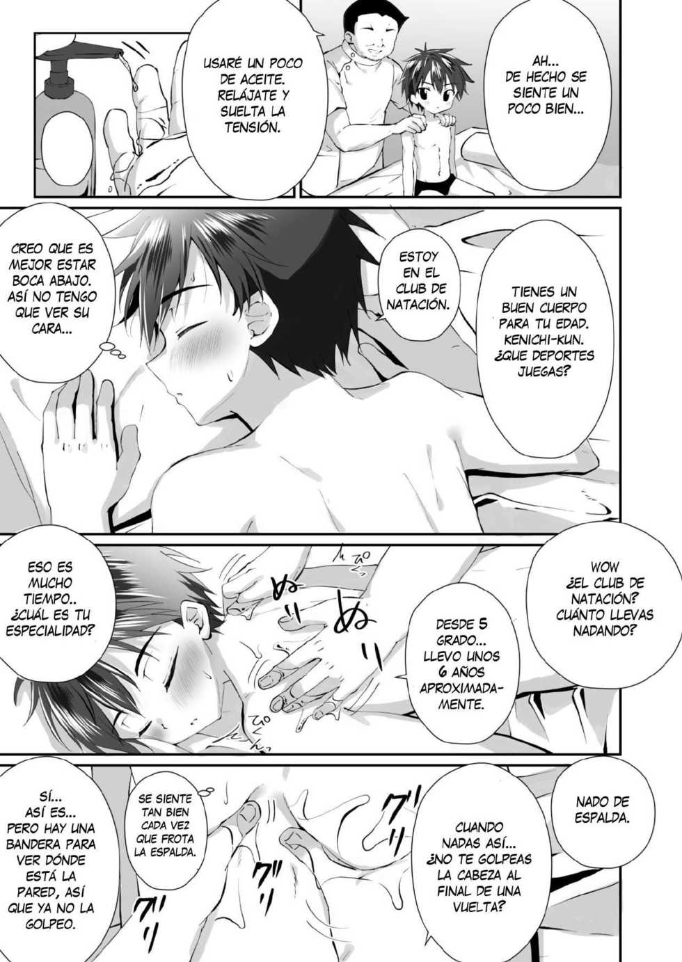 [Peko Renmei (Kosuke Poke)] Massage Uke ni Kita Kin Shota o Kousoku shite Ganbori | Binding and Fucking The Muscular Shota Who Came For A Massage [Spanish] [Neverland] [Digital] - Page 4