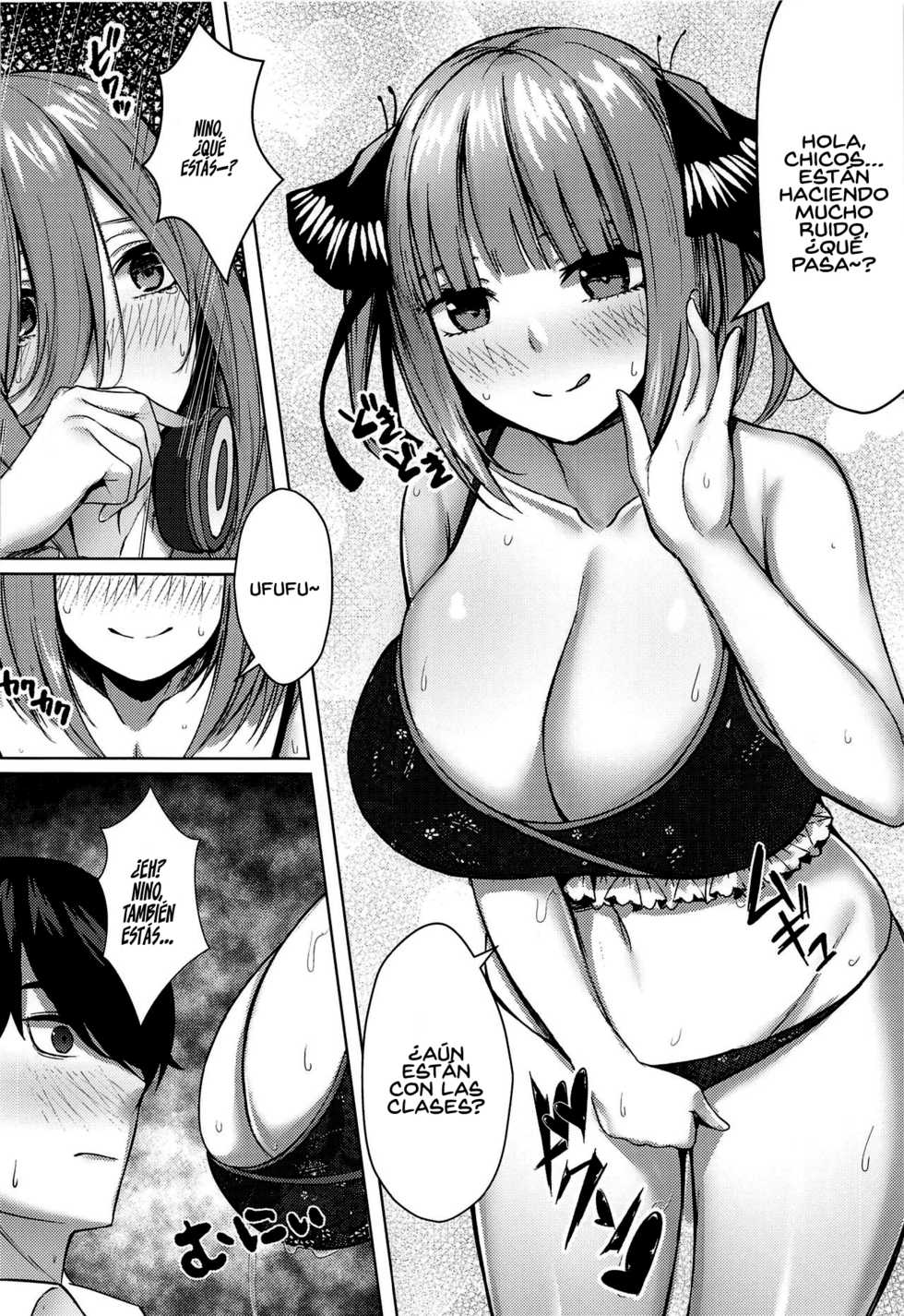 (C97) [Kannko Bokujyo (Kannko)] Kouhei ni Ikou ze!! - 2toubun no sex with milk (Gotoubun no Hanayome) [Spanish] [Rakuen Translations] - Page 9
