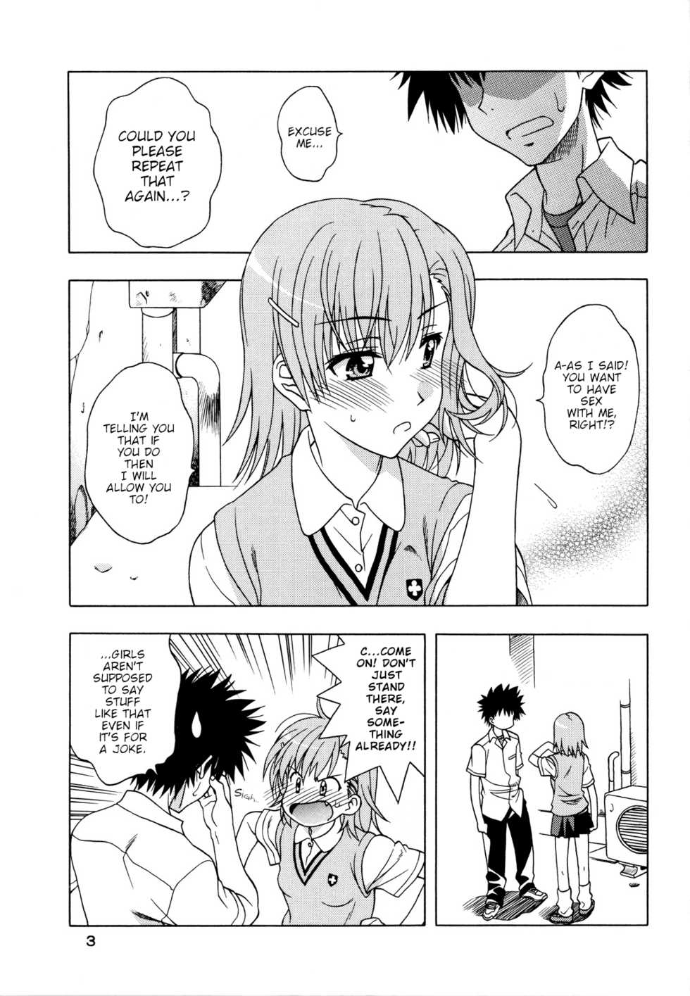 (COMIC1☆4) [Geiwamiwosukuu!! (Karura Syou)] Biridere! (Toaru Kagaku no Railgun) [English] [EHCOVE] - Page 3