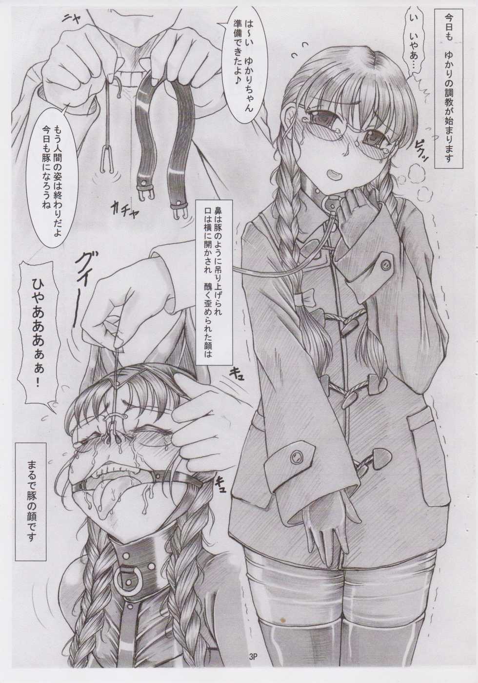(C78) [Nekoneko Panchu! (Nekoneko Panchu)] Sanshimai Choukyou Yuugi [Yukari Hen] Yukari-chan no Butabana Kachiku Choukyou [Anal Higyaku Jugyou] - Page 3
