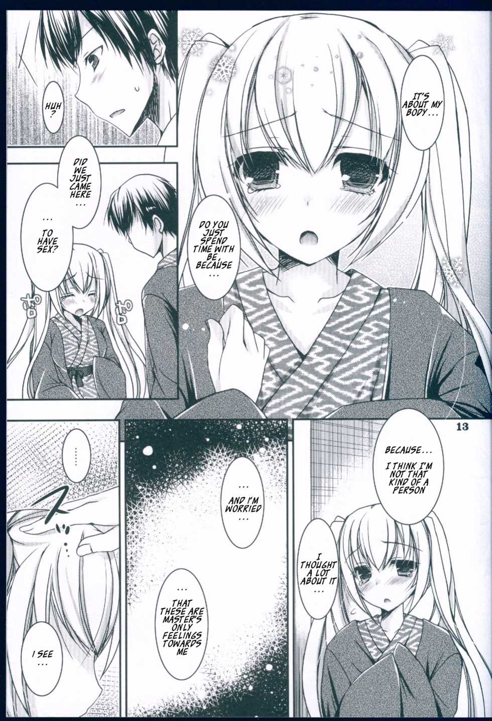 (C89) [Dennou Fuyu Mikan (Ueda Rieko)] Suki to Yuki to no Aida ni (Vocaloid) [English] - Page 13