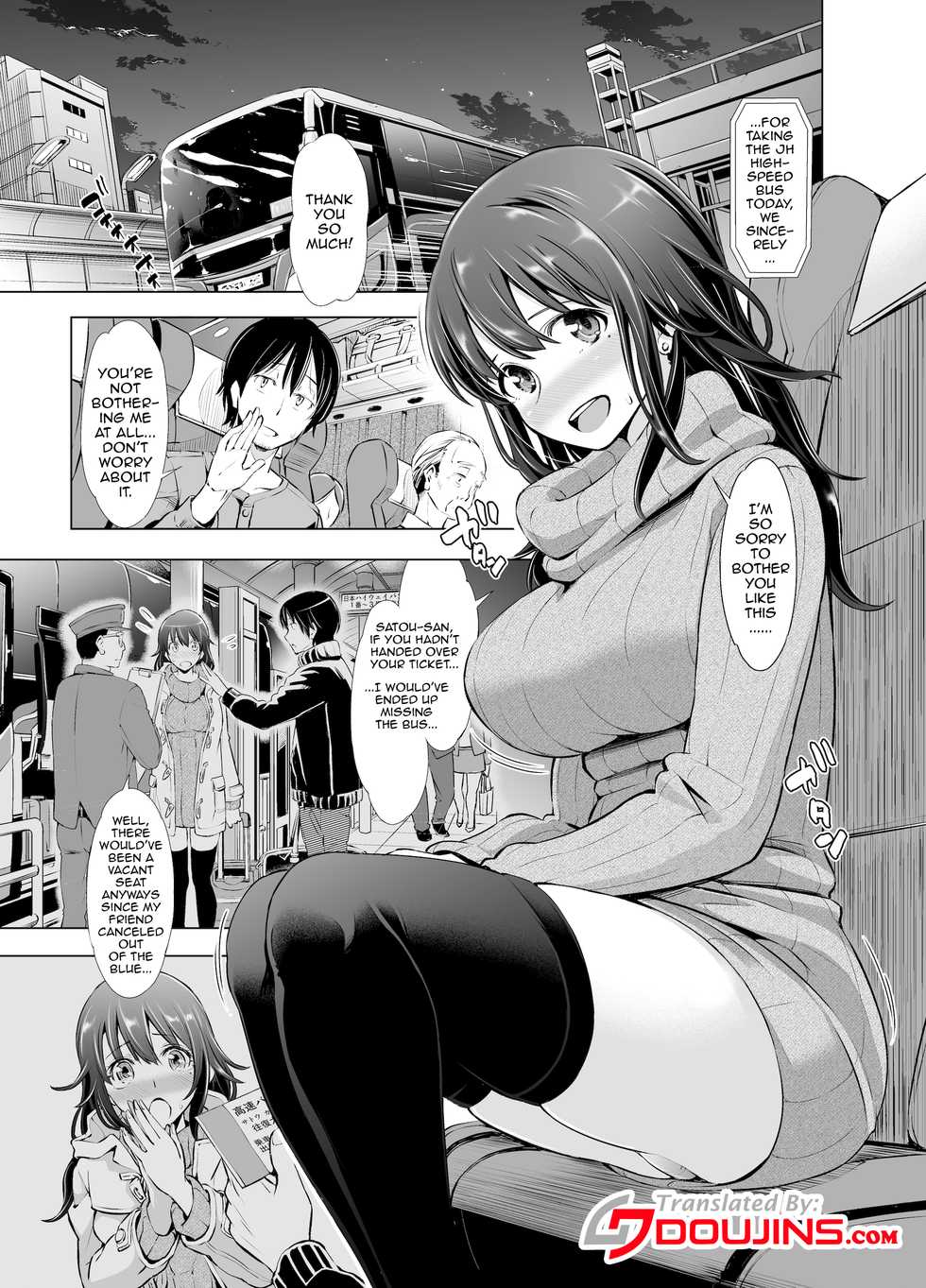 [SMUGGLER (Kazuwo Daisuke)] Yakou Bus de Tonariawaseta Kyonyuu JD ni Itazura shitetara Saigo made Ikechatta Ken. | The Case Of Groping a Big Breasted College Girl On a Night Train Until She Came [English] {Doujins.com} - Page 2