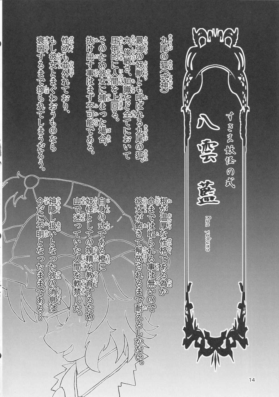 (Reitaisai 15) [Kokage no Shippo (Kokage)] Ura Gensoukyou Engi -Shikigami Hen- (Touhou Project) - Page 13