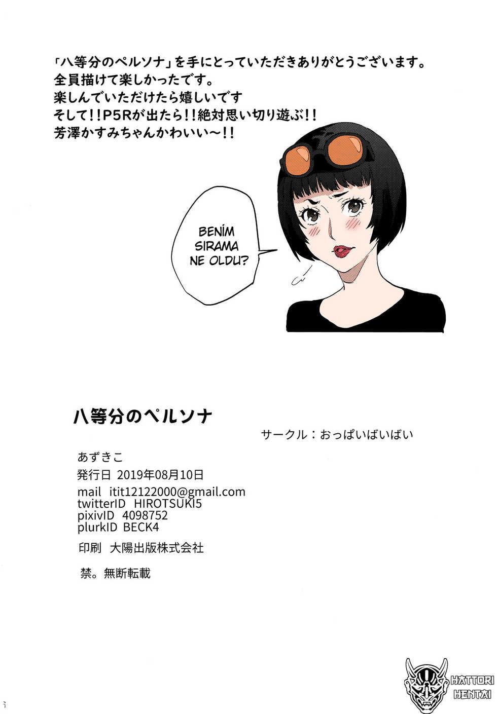 (C96) [Oppai Baibai (Azukiko)] Hattoubun no Persona (Persona 5) [Turkish] [Hattori Hentai] [Colorized] - Page 37