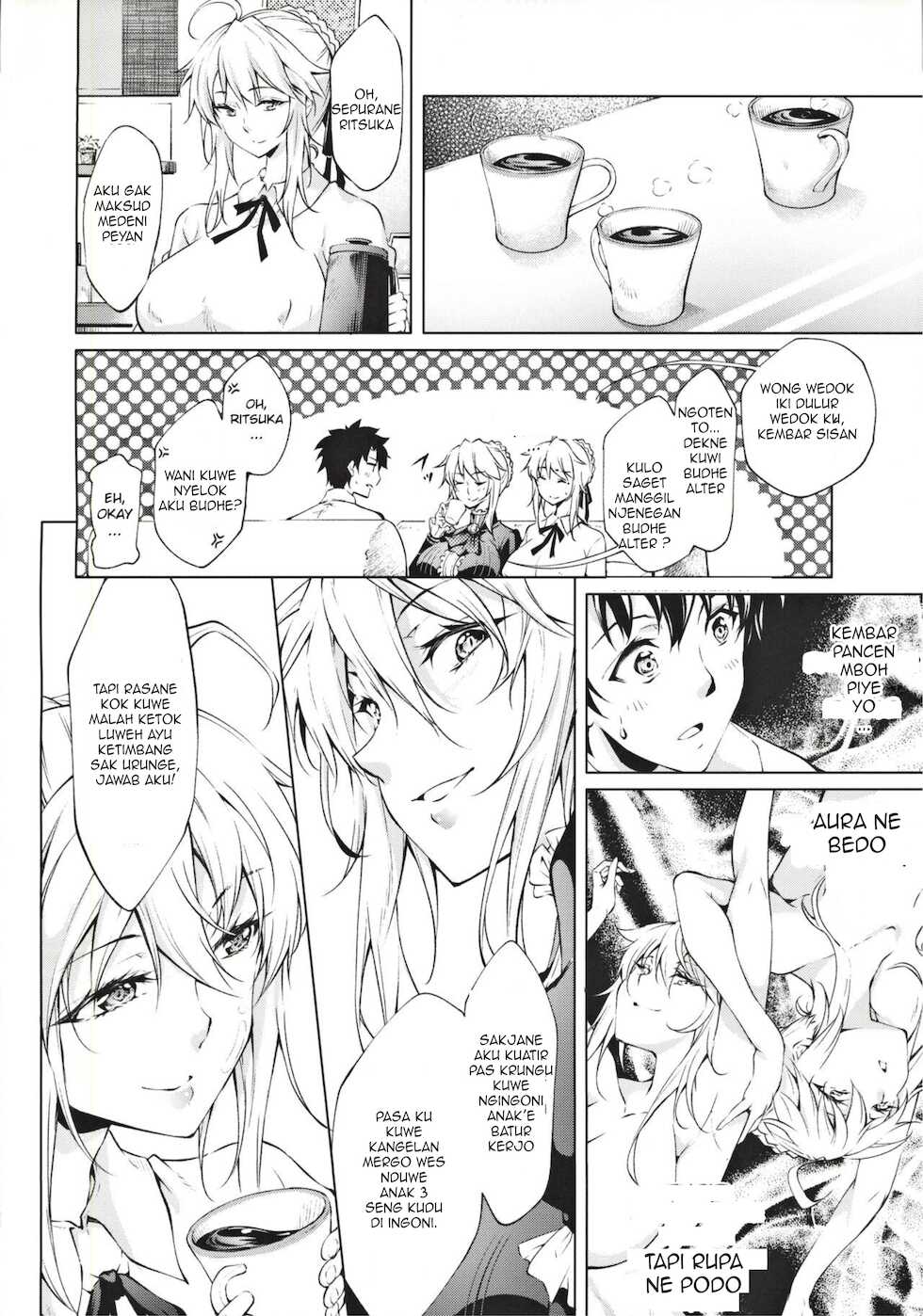 (C97) [Jet-Black Baselarde (Kuno Touya)] Pendra Shimai no Seijijou |Kahanan seksual sedulur kembar Pendragon (Fate/Grand Order) [Javanese] [Barados josgandos] - Page 5