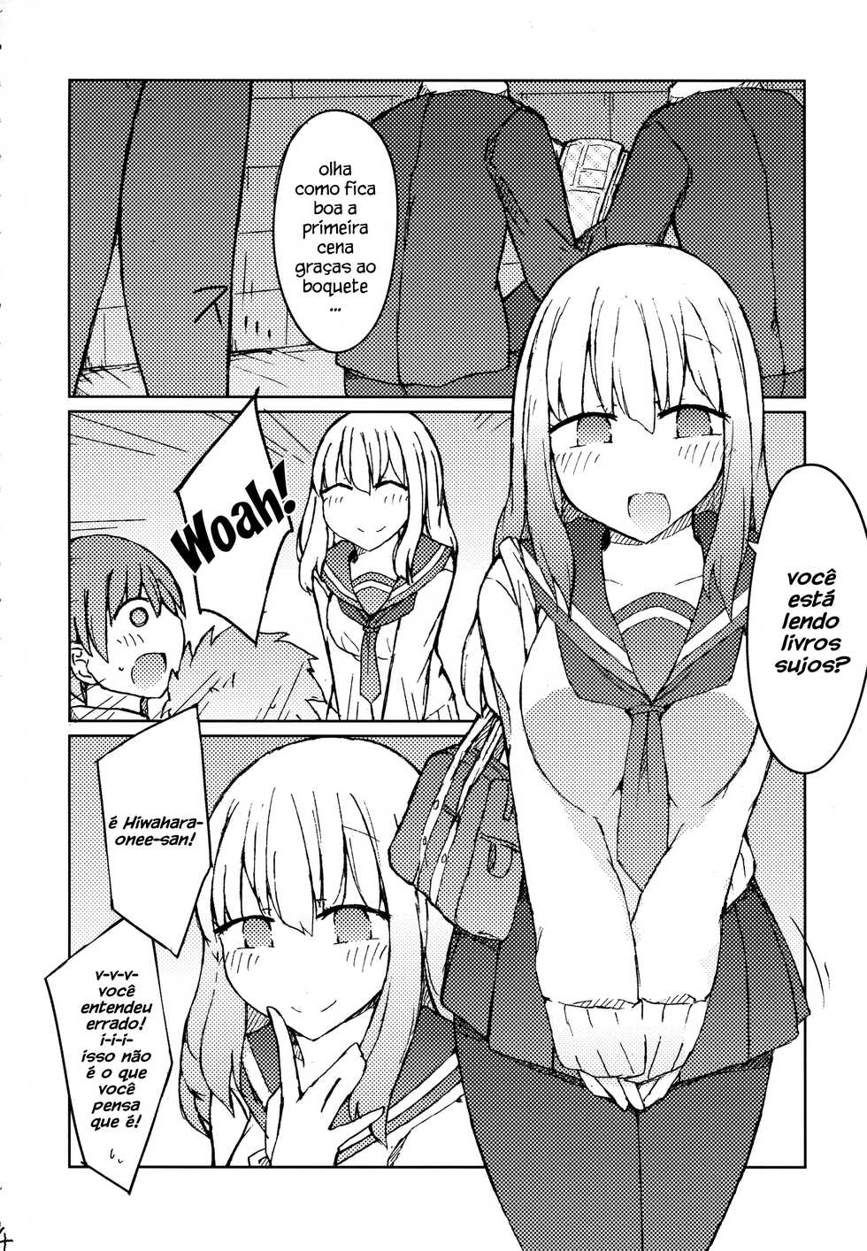 (C89) [Nijiiro Suisho (Nanashiki)] Erohon o Yondetara Kinjo no Onee-san ni Fellatio Sareta Hanashi [Portuguese-BR] [Sammael Macron] - Page 3