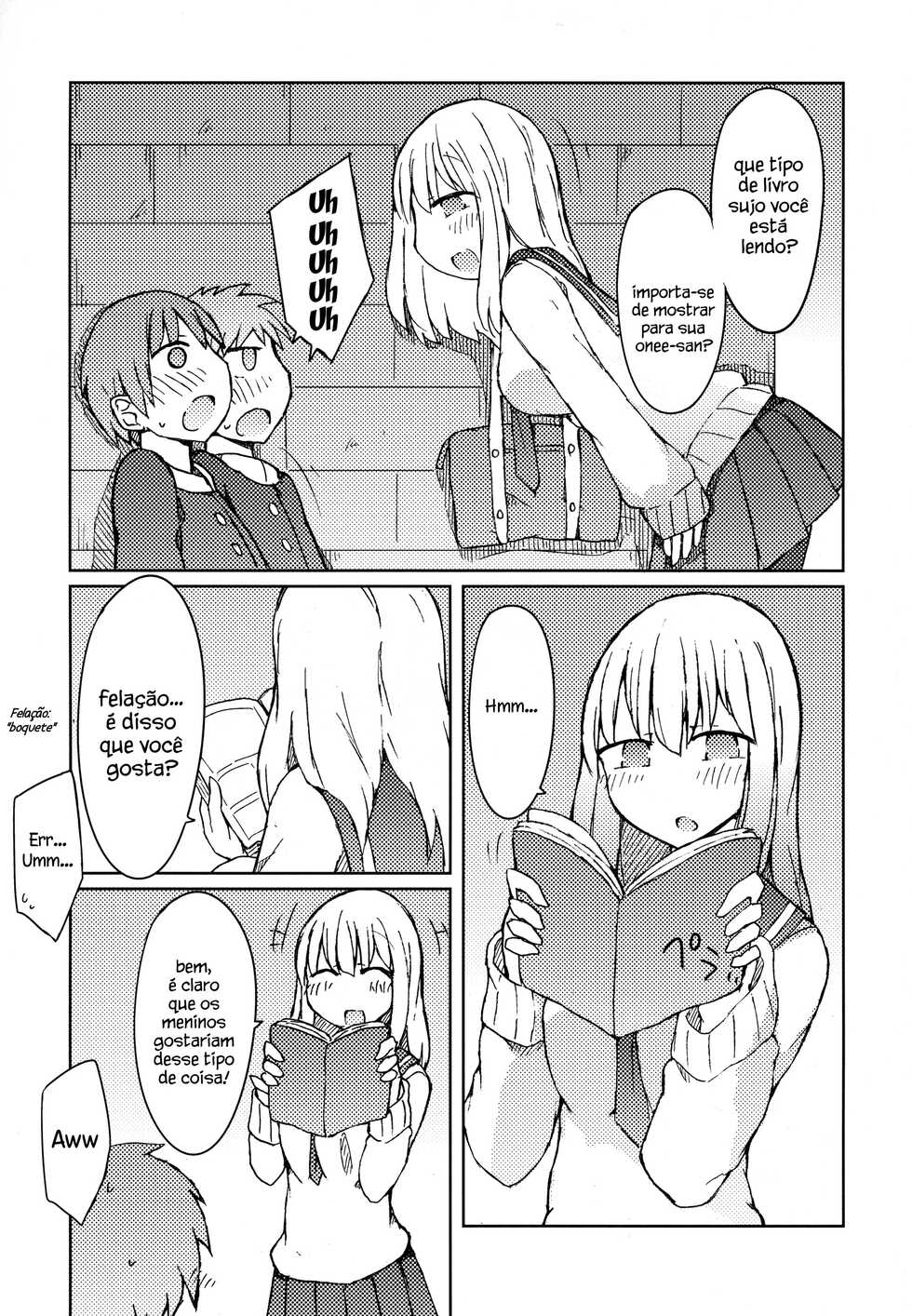 (C89) [Nijiiro Suisho (Nanashiki)] Erohon o Yondetara Kinjo no Onee-san ni Fellatio Sareta Hanashi [Portuguese-BR] [Sammael Macron] - Page 4