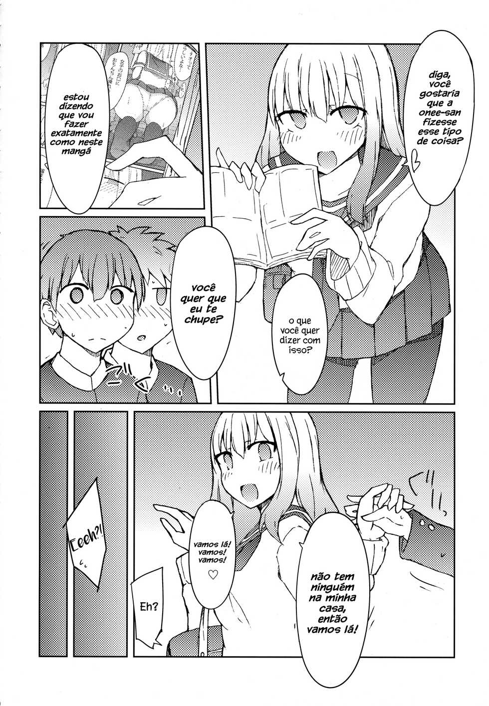 (C89) [Nijiiro Suisho (Nanashiki)] Erohon o Yondetara Kinjo no Onee-san ni Fellatio Sareta Hanashi [Portuguese-BR] [Sammael Macron] - Page 5