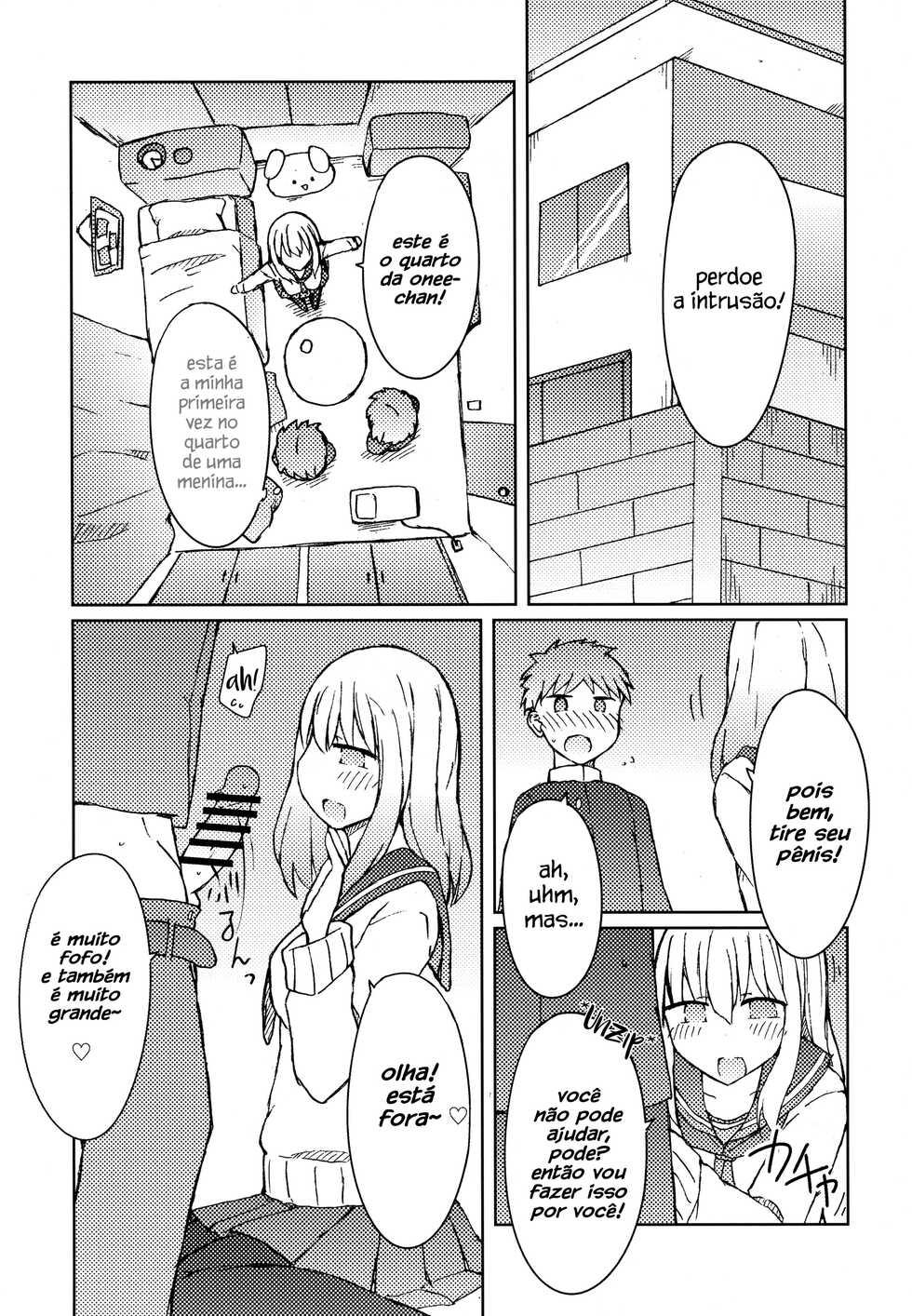 (C89) [Nijiiro Suisho (Nanashiki)] Erohon o Yondetara Kinjo no Onee-san ni Fellatio Sareta Hanashi [Portuguese-BR] [Sammael Macron] - Page 6
