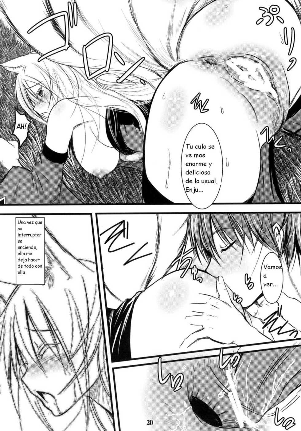 (C79) [Tanmatsu Ijou (BadHanD)] Enju no Mori -Byakko no Mori Gaiden- | Enju's Forest - The White Fox's Forest - Side Story [Spanish] [HENTAI MASTERVILLE] - Page 19