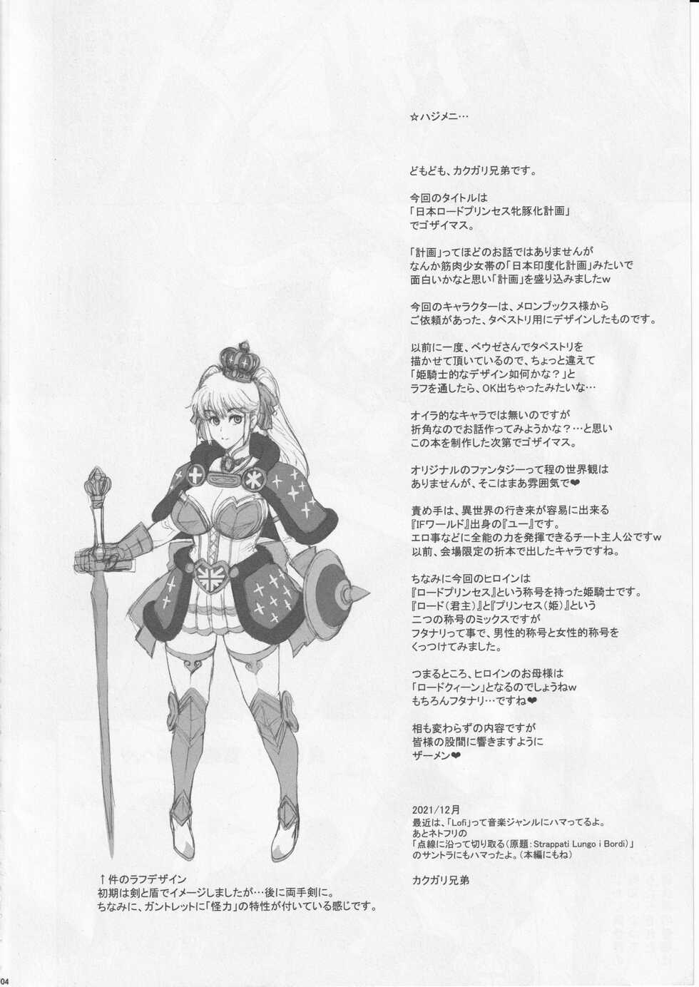 (C99) [Niku Ringo (Kakugari Kyoudai)] Nihon Road Princess Mesubuta-ka Keikaku - Page 4
