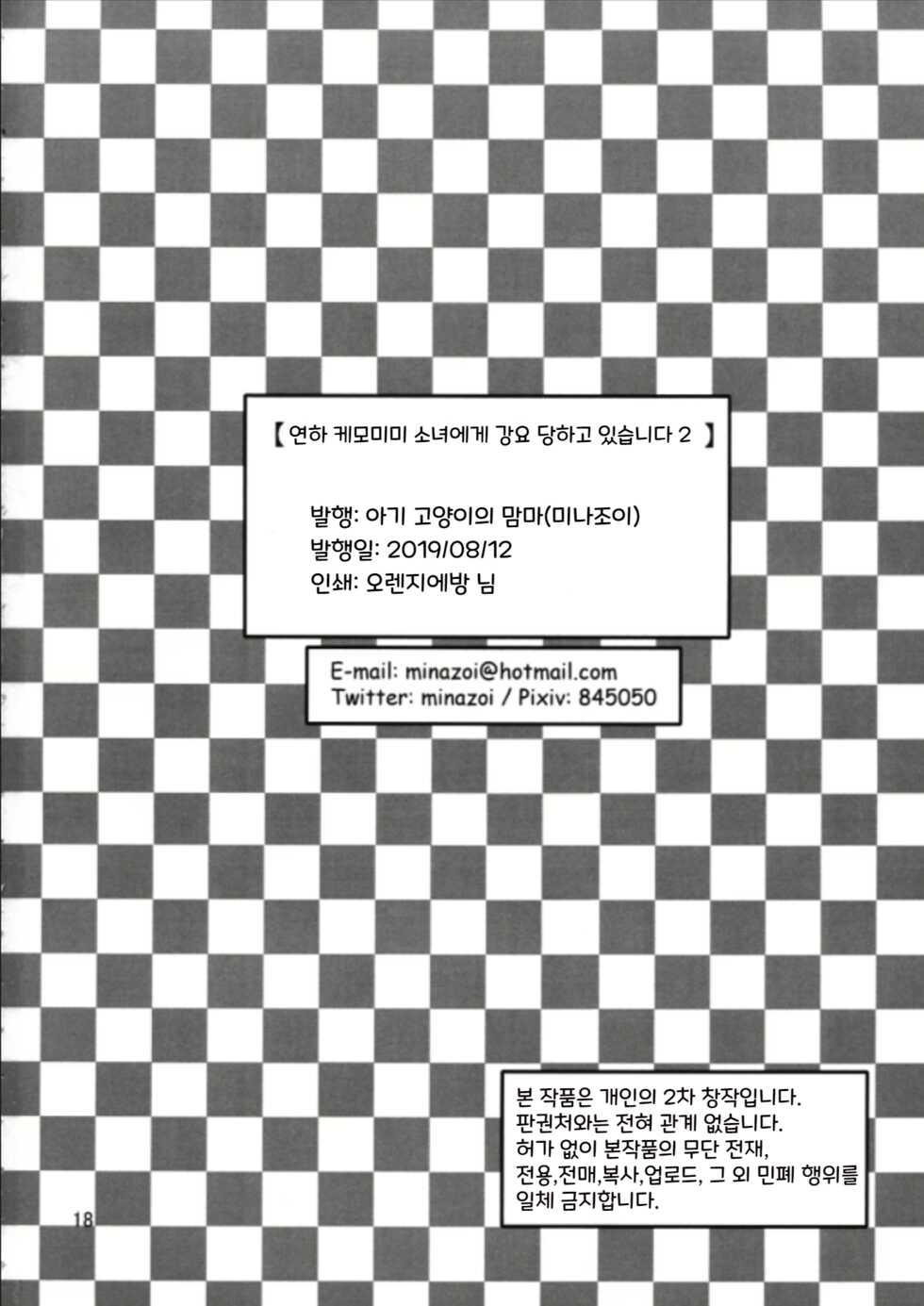(C96) [Koneko no Manma (Minazoi Kuina)] Toshishita Kemomimi Joshi ni Aora Retemasu 2 | 연하 케모미미 소녀에게 강요 당하고 있습니다. 2 (No Game No Life) [korean] - Page 19