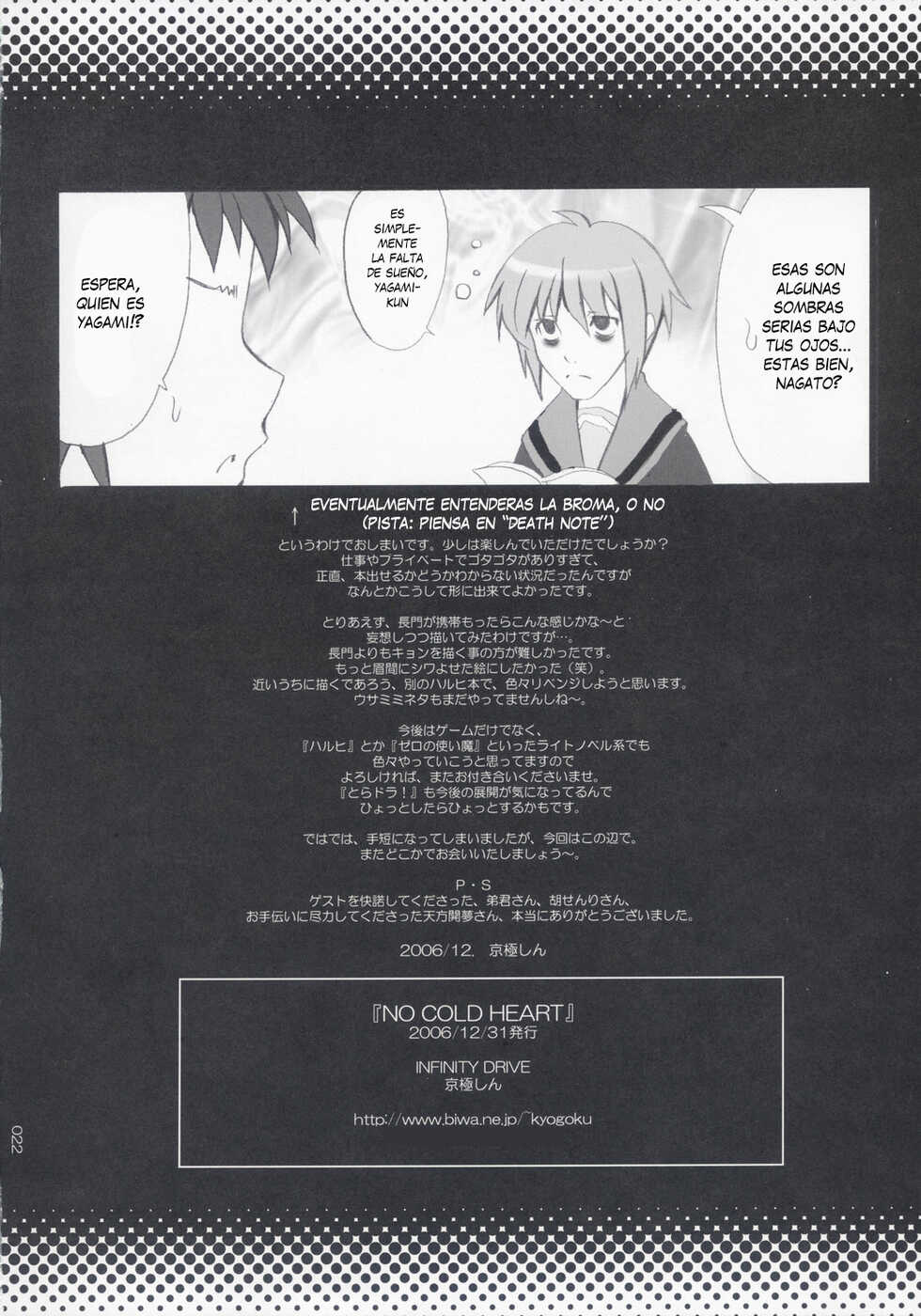 (C71) [INFINITY DRIVE (Kyougoku Shin)] NO COLD HEART (The Melancholy of Haruhi Suzumiya) [Spanish] [otakurinos.group] - Page 21