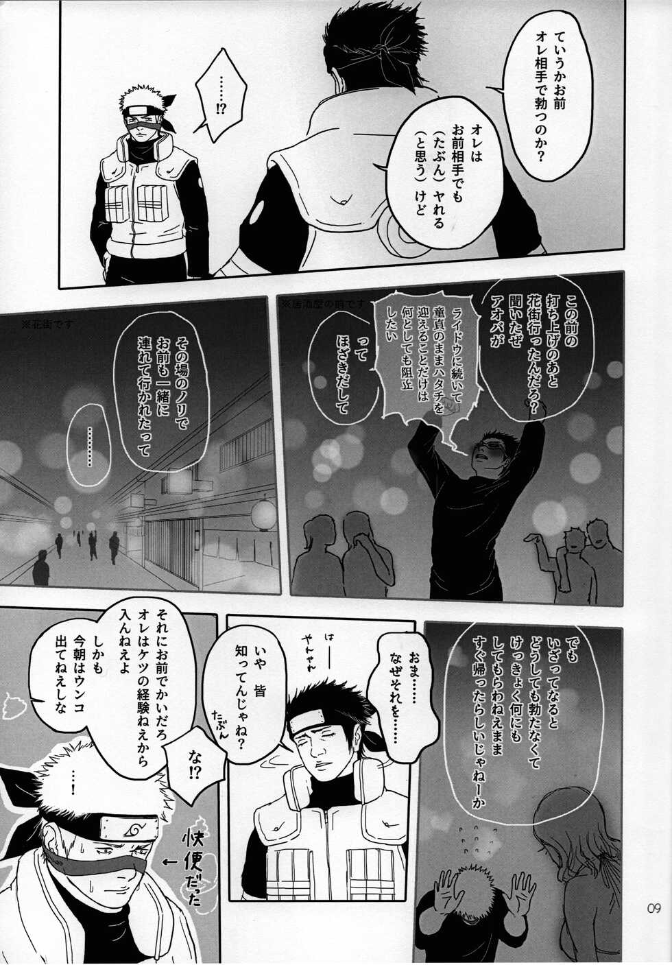 (Zennin Shuuketsu 14) [6tsuno87 (Pochi)] Sex Shinai to Derarenai Heya ni Tojikomerareta Asuma to Raidou (Naruto) - Page 10