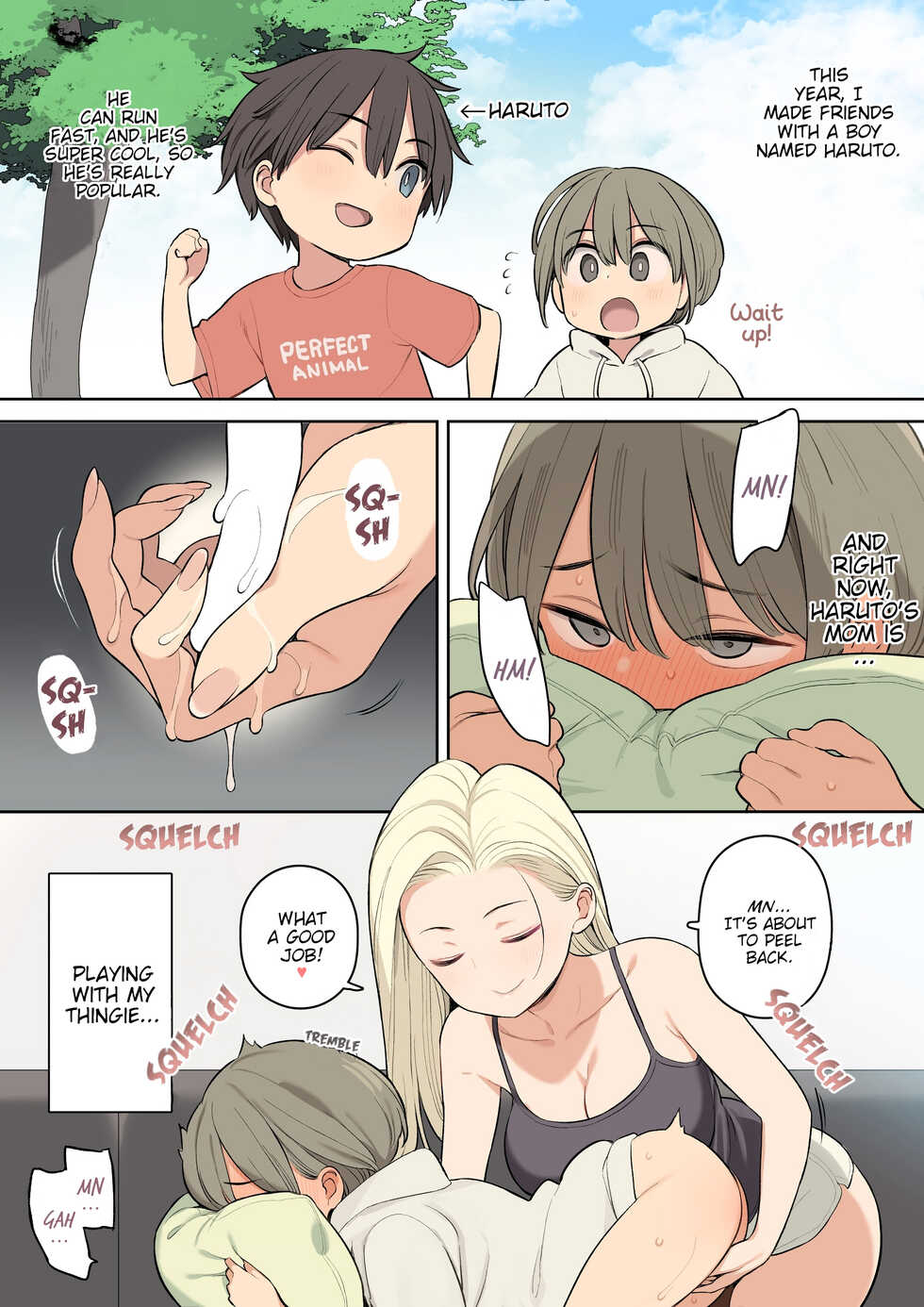 [Nora Higuma] Tomodachi no okaasan ni te de sareru shounen | A young boy is given a hand by his friend's mother [English] {WitzMacher} - Page 2