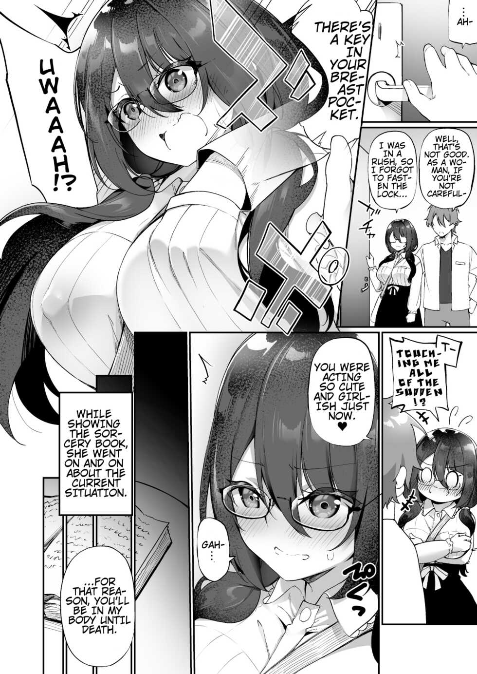 [Amuai Okashi Seisakusho (Kanmuri)] I Switched Bodies with my Large-Breasted Yandere Junior Who is Aroused Just by Hearing the Sound of My Voice! [English] [Round Circle Translation Group] - Page 19