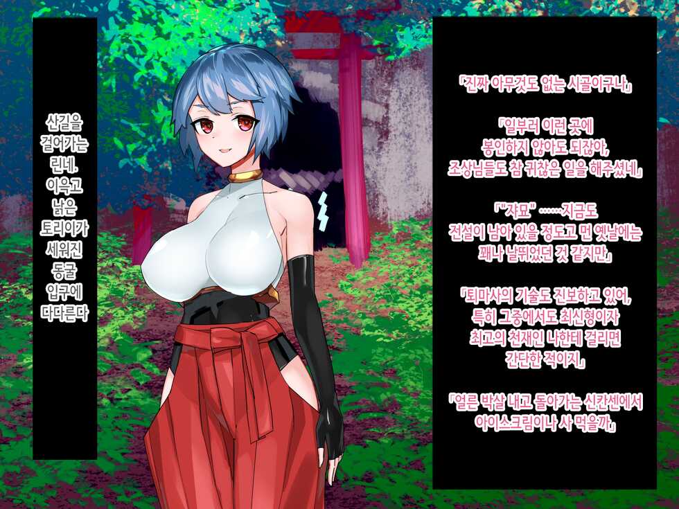 [Tsuchinoko Shigure] Niemiko Rinne ~Bakunyuu Taima Kenshi wa Youma-tachi no Haramase Kumotsu~ | 제물 무녀 린네~폭유 퇴마 검사는 요마들의 임신 공물~  [Korean] - Page 3