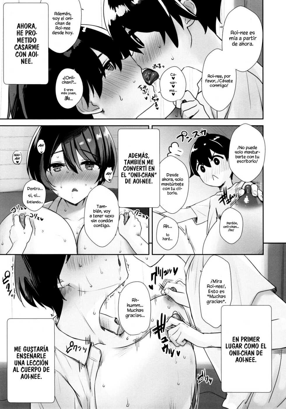 (C99) [Yakiniku Tabetai (Derauea)] Itsumo No-pan ‧ No-bura na Mukanjou Onee-chan no Shikyuu ni Ippai H na Koto (Osekkyou) o Shite Boku no Mono ni Suru Hon [Spanish] - Page 10
