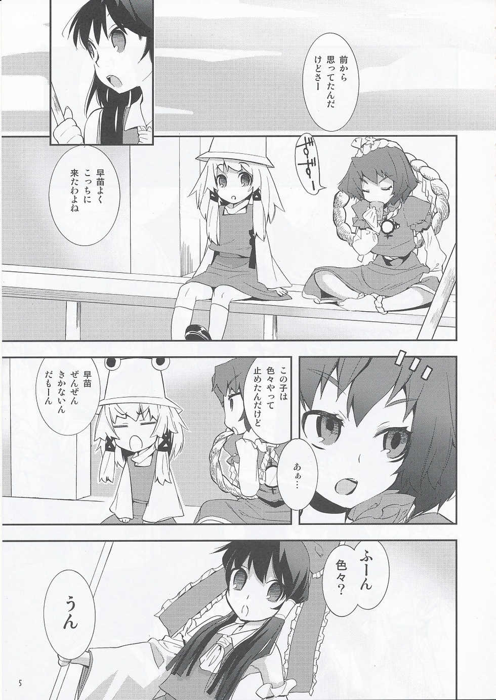 (COMIC1☆4) [Spicia (Kiritomo Koroha)] Tsuukan Densha Sanae (Touhou Project) - Page 4