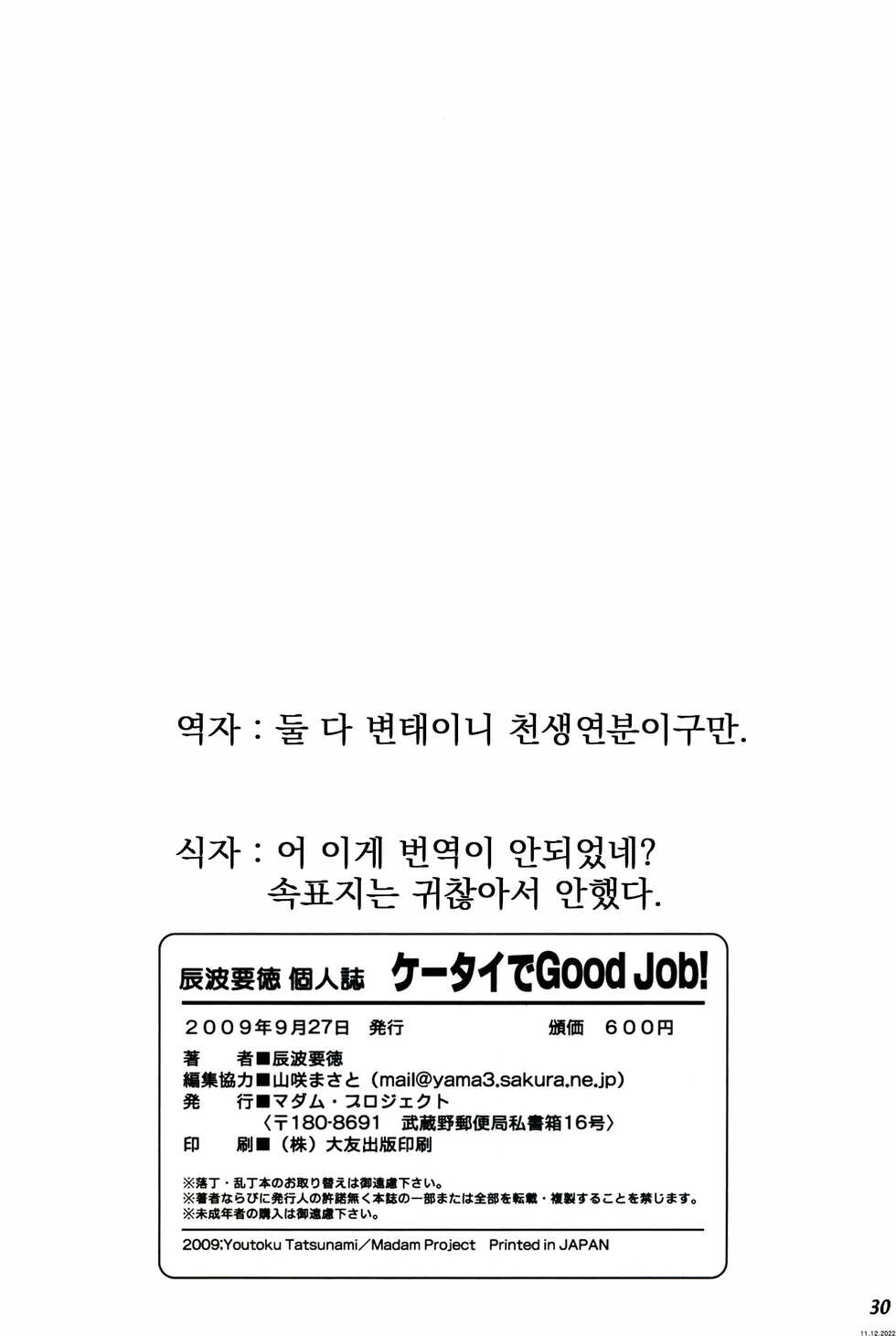 (SC45) [Madam Project (Tatsunami Youtoku)] Keitai de Good Job! [Korean] [Decensored] - Page 27