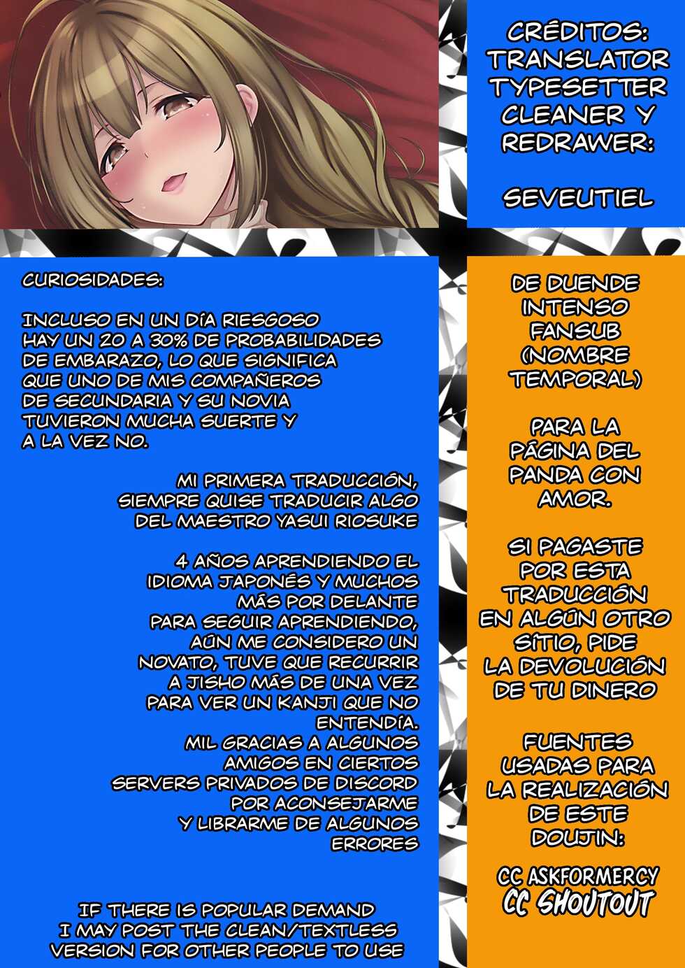 (C101) [Goromenz (Yasui Riosuke)] Kuwayama Chiyuki wa Haramitai | Chiyuki Kuwayama quiere quedar embarazada (THE iDOLM@STER: Shiny Colors) [Spanish] [Duende Intenso] - Page 31