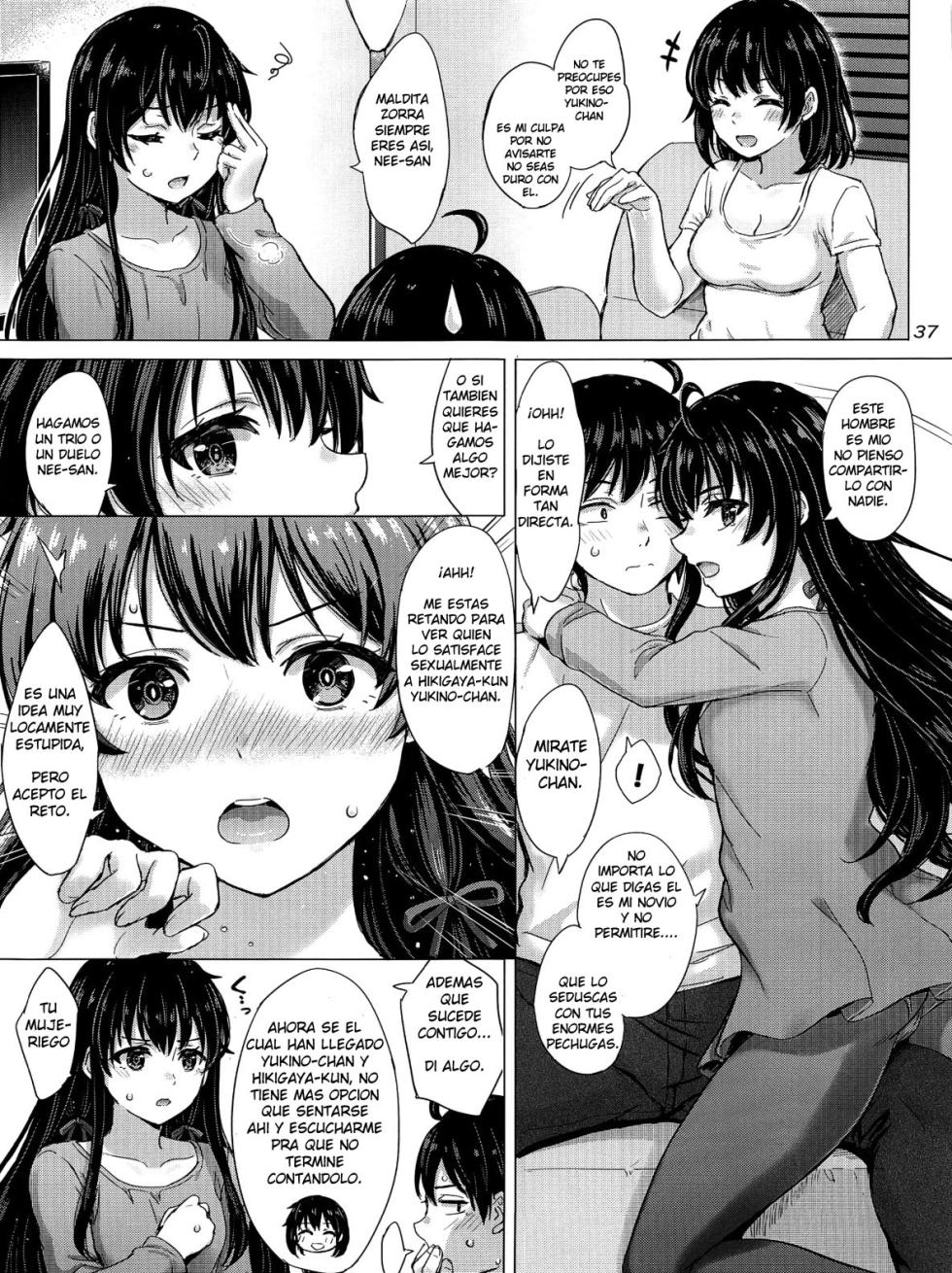(C101) [studio A (Inanaki Shiki)] Yukinoshita Shimai to Iyarashii Futari no Himegoto. | The Naughty Secrets of the Yukinoshita Sisters. (Yahari Ore no Seishun Love Come wa Machigatteiru.) (Spanish) - Page 36
