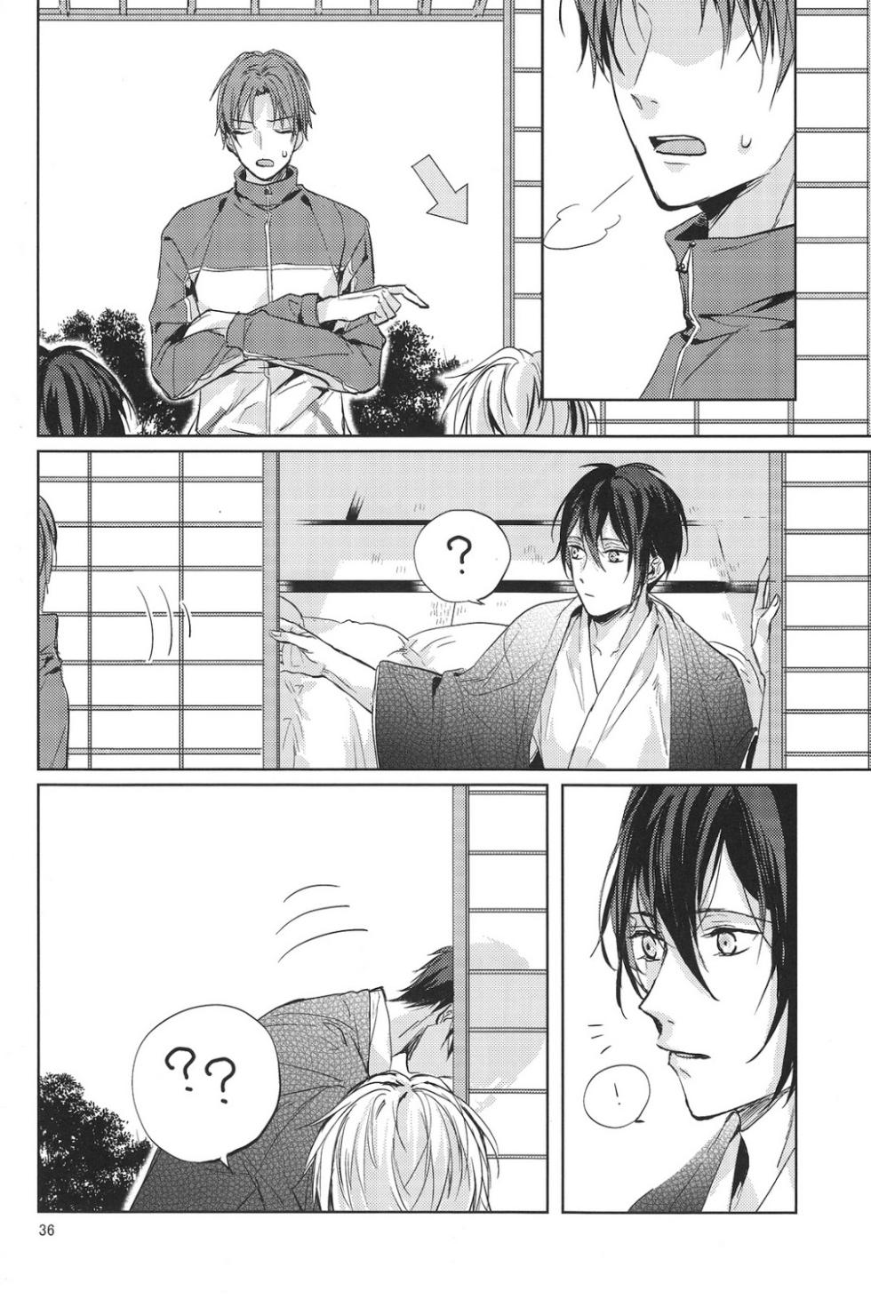 (Mitsugetsu ni Tsuru to Mau) [Stroboscope (Uni)] Kimi no ude no naka de kogoeru fuyu o sugosou (Touken Ranbu) - Page 37