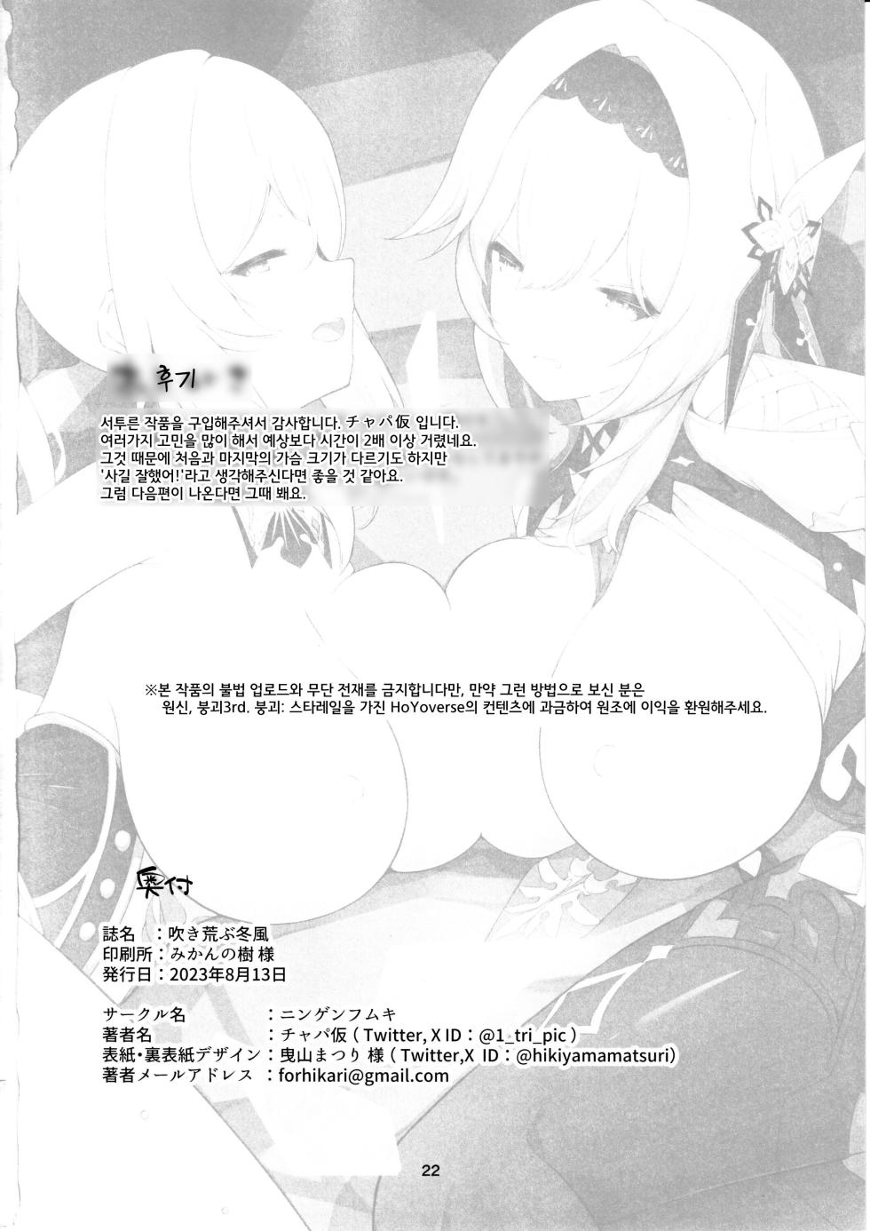 (C102) [No Suitable As Human (Chapa Kari)] Fukisusabu Fuyukaze | 휘몰아치는 바람 (Genshin Impact) [Korean] - Page 21