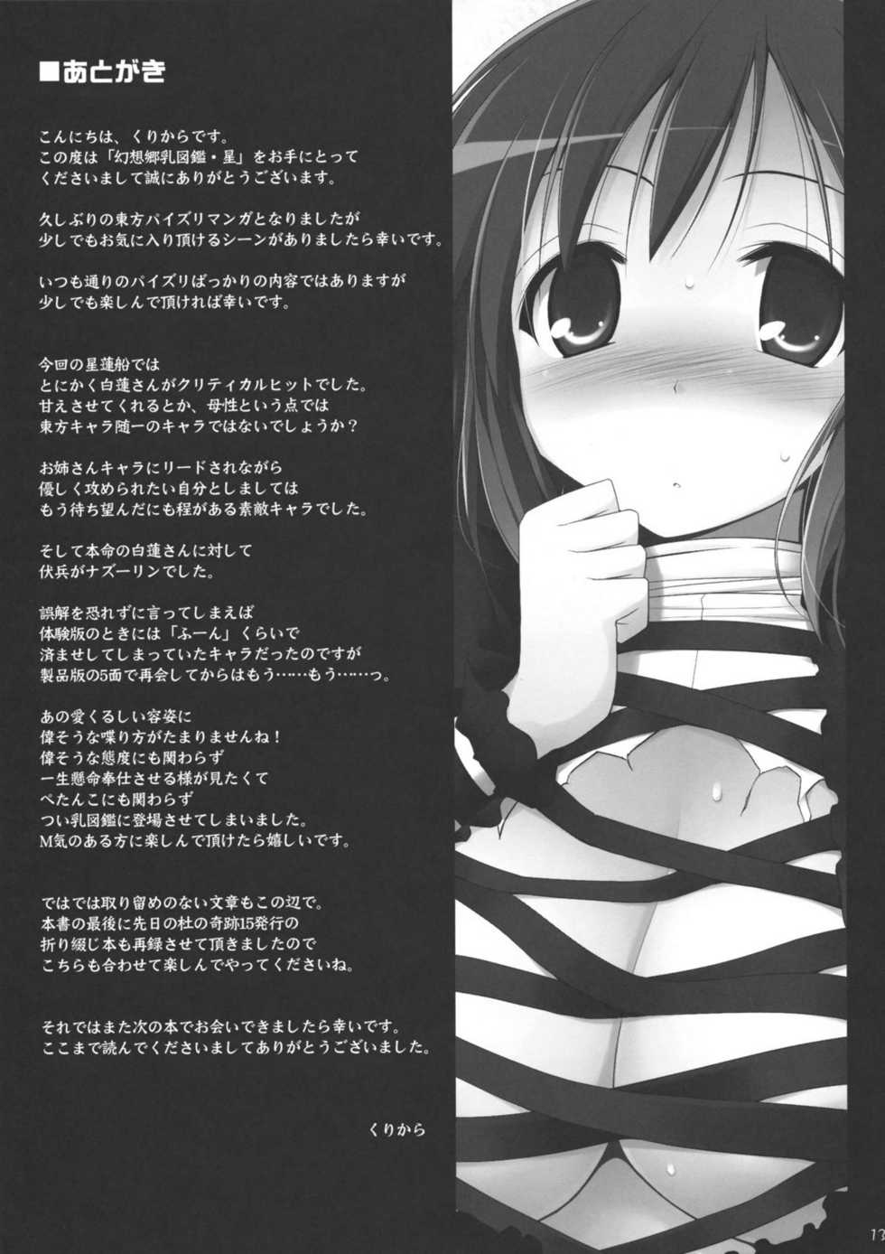 (C77) [TOYBOX, Kujira Logic (Kurikara, Kujiran)] Gensoukyou Chichi Zukan Hoshi (Touhou Project) - Page 12