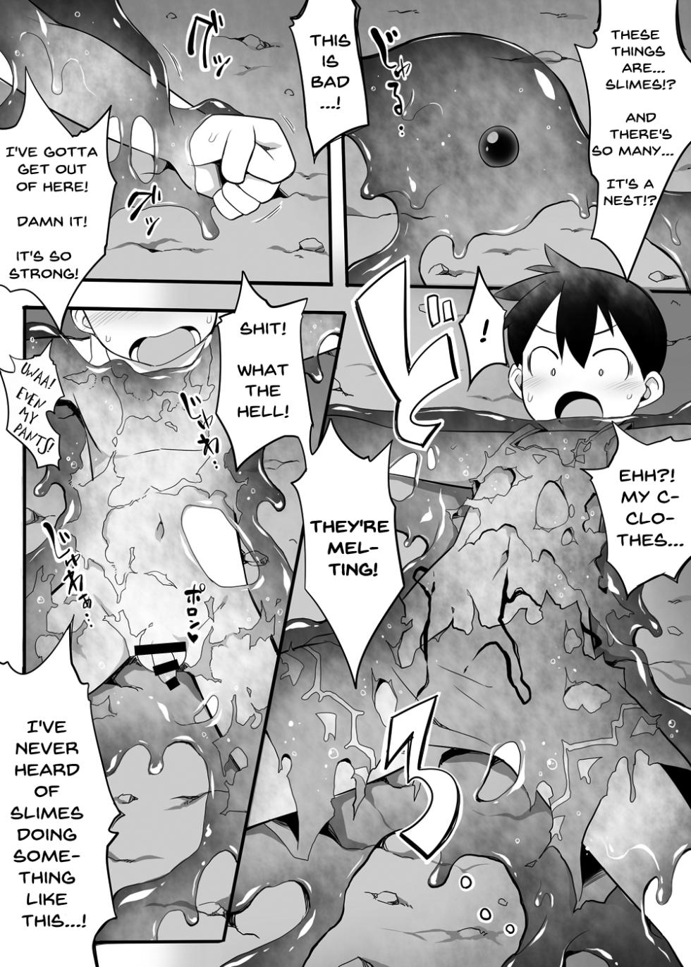 [Toro Toro Resistance (Ushi)] Saimin Slime no Doukutsu | The Cave of Hypnotic Slime (Shounen ga Sakusei Seibutsu no Ejiki to Naru Goudoushi 4 Shiiku-hen) [English] [Pluto] - Page 5