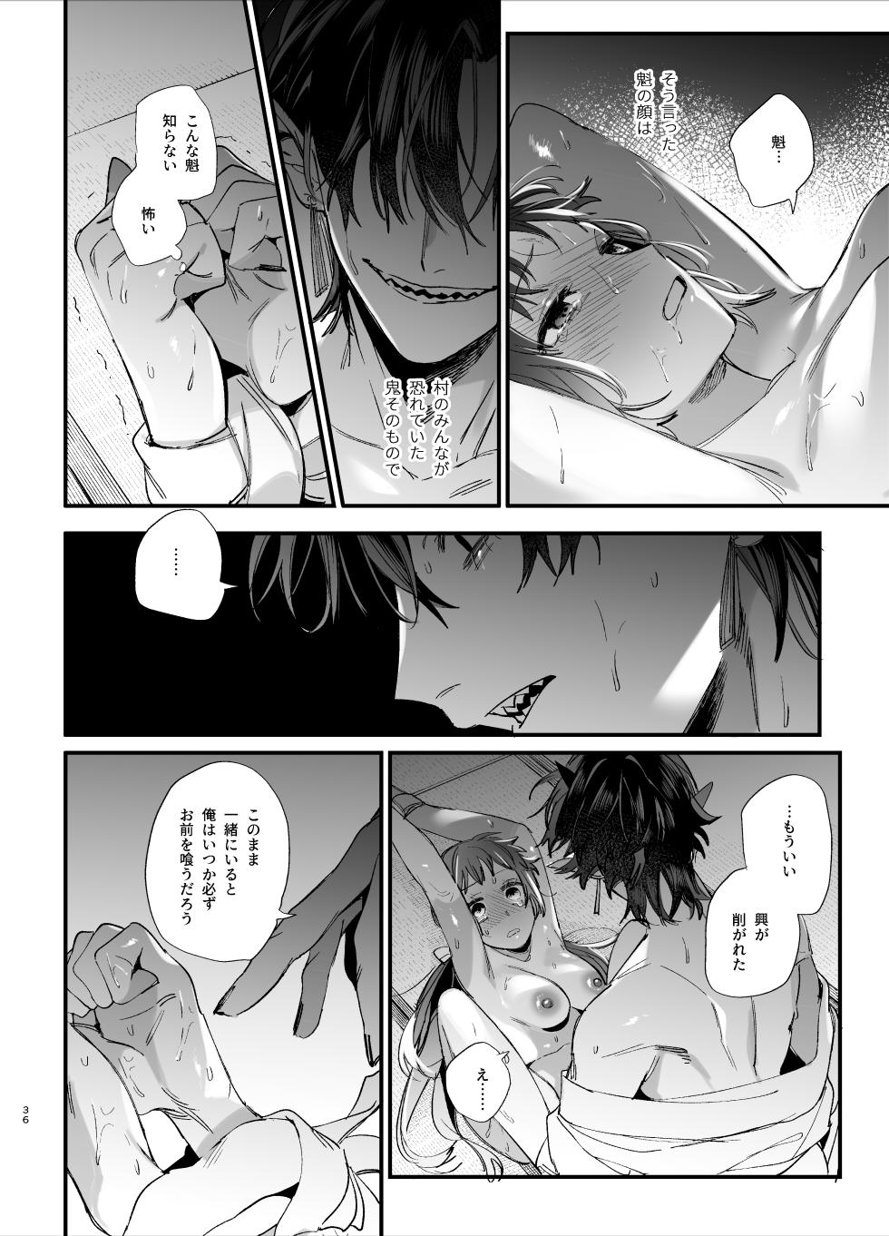 [Umenegi Daimyoujin (Umekoppe)] Ikenie Onna wa Kodoku na Onigami-sama ni Tsugai Koubi de Otosareru - Page 38