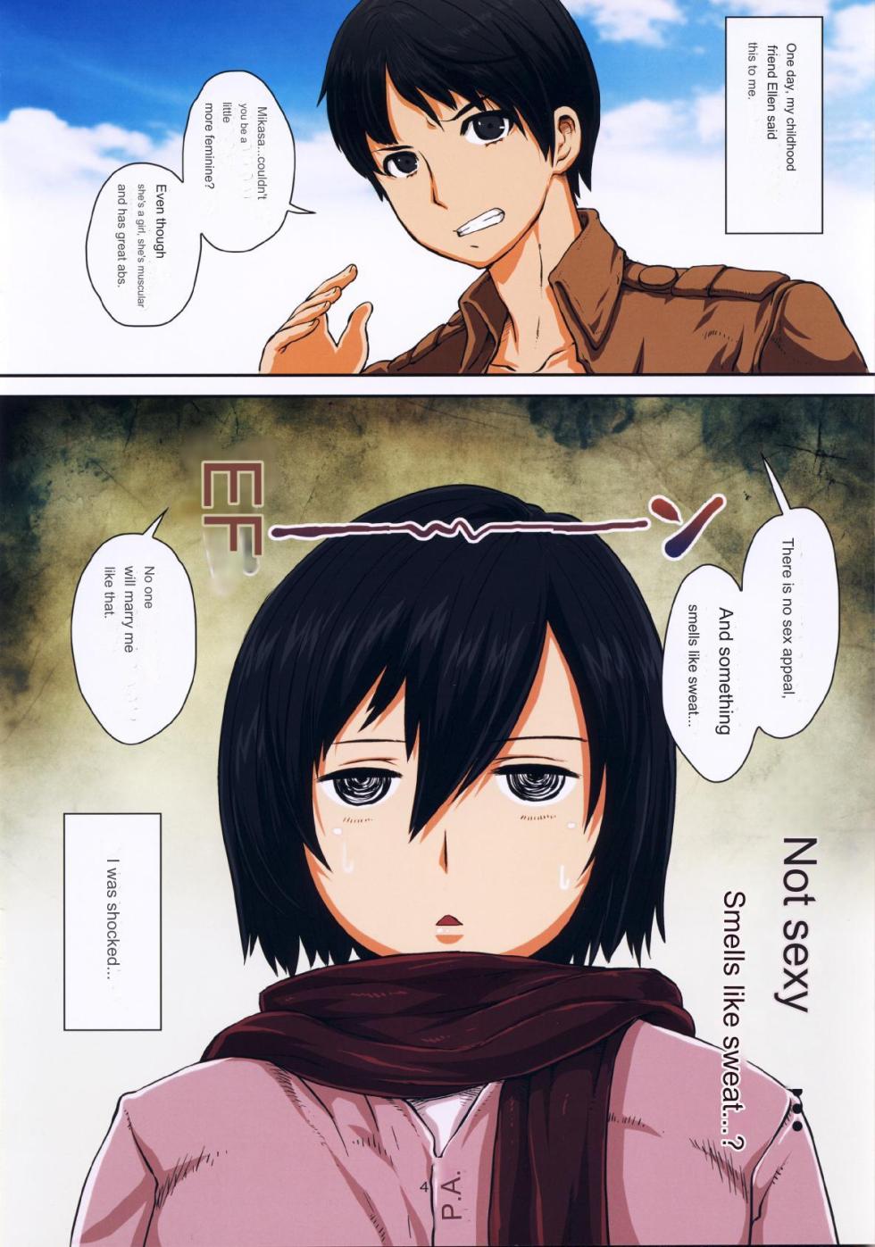 (C85) [8graphica (Yoshitama Ichirou, Nanakichi.)] Fukkin Joshi Mikasa Ackerman wa Taishuu ga Ki ni naru Otoshi goro. (Shingeki no Kyojin) [AI English] - Page 4