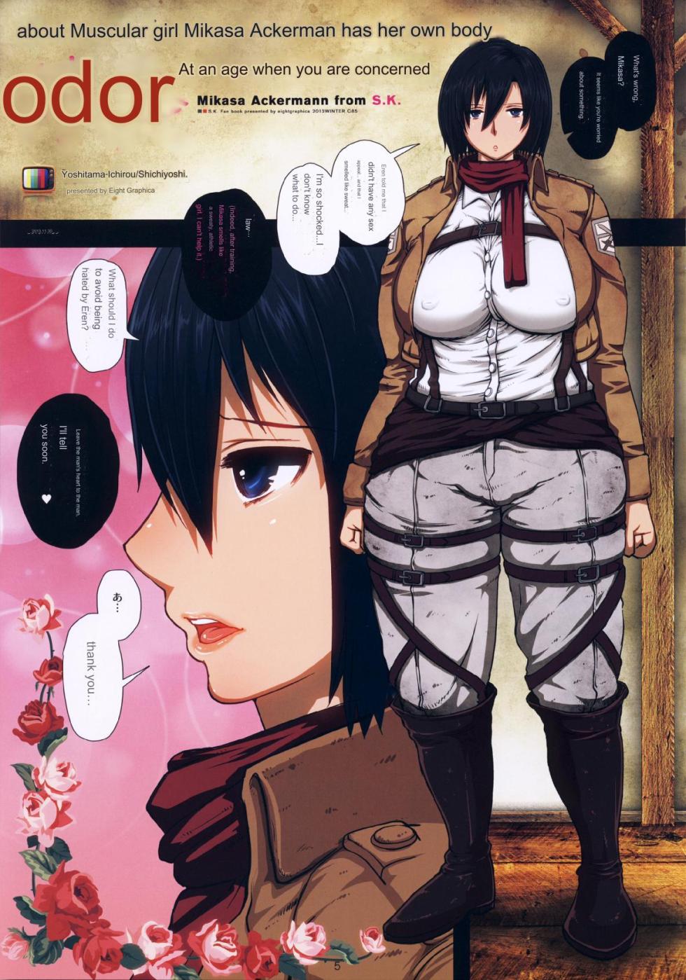 (C85) [8graphica (Yoshitama Ichirou, Nanakichi.)] Fukkin Joshi Mikasa Ackerman wa Taishuu ga Ki ni naru Otoshi goro. (Shingeki no Kyojin) [AI English] - Page 5