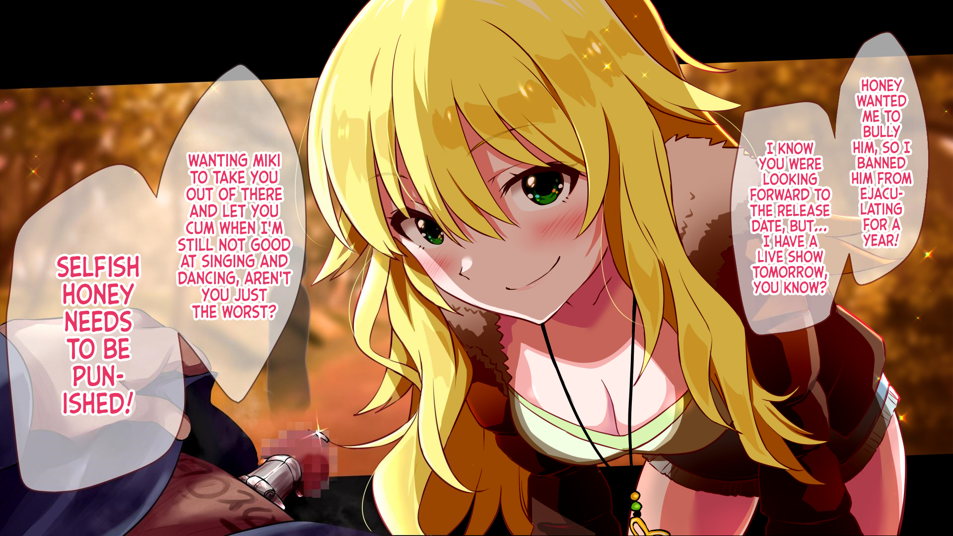 [Akai Mato] Hatsujou Honey o Shasei Kanri shinagara Osanpo nano | Horny Honey Going On A Walk While Having His Ejaculation Controlled by Miki Hoshii (THE iDOLM@STER) [English] [mali] - Page 1
