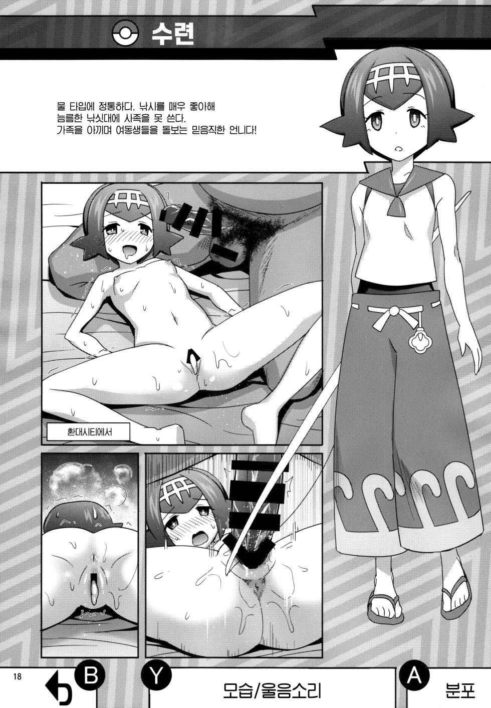 [Usui Hon Hitori Roudoku Kai (Tsukishima Mist)] Sun Moon o Tanezuke Ojisan de New Game! | 썬문을 교배 아저씨로 뉴 게임! (Pokémon Sun and Moon) [Korean] - Page 18