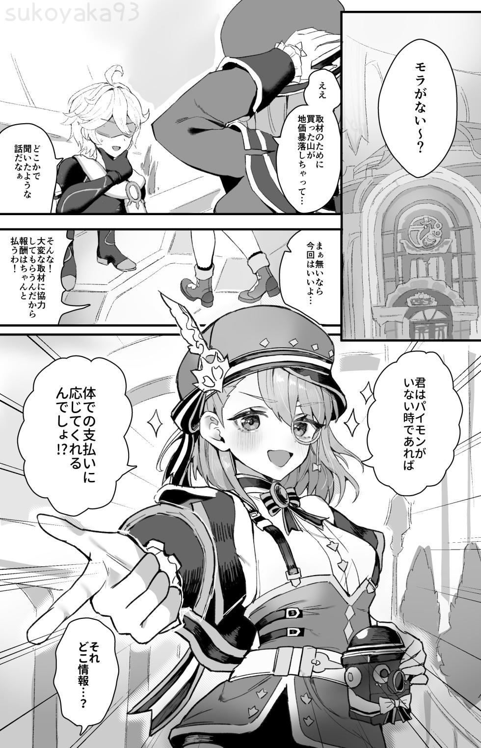 [Sukoyakagumi] Shuzai Houshuu o Karada de Shiharaitte Morau (Mob-gao Tabibito ♂)  (Genshin Impact) - Page 1