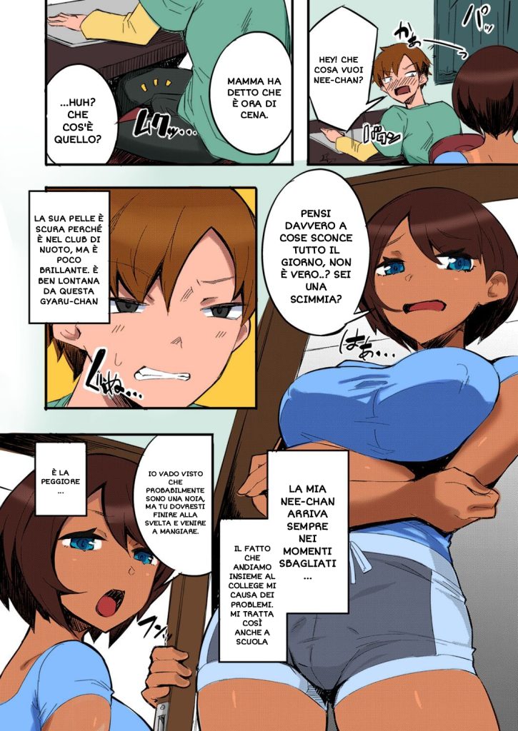 [Mocco] Hatsu Fuuzoku wa Aitsu to Battery ~Kyousei Skinship de Fukamari Sugiru Kankei~ | La Sorellona fa la Troia in Cosplay (COMIC Grape Vol. 85) [Italian] [Colorized] - Page 2