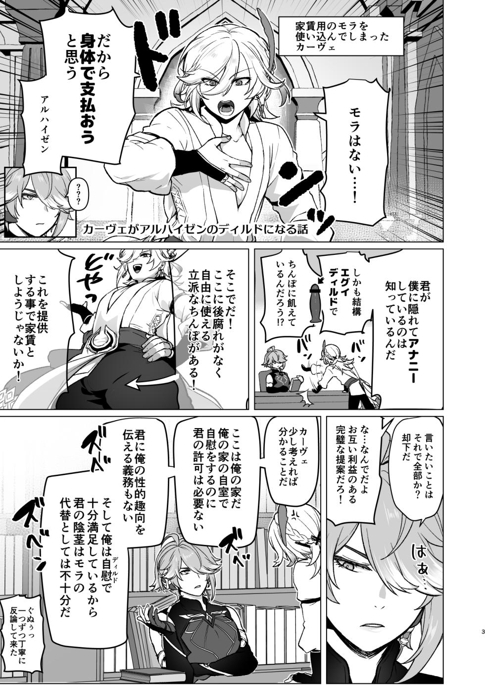 [Orgasm Slap (Ichino Milk)] Doukyonin ni Yachin no Kawari ni Chinpo o Teikyou Shite Morattara Hamacchatta Hanashi (Genshin Impact) - Page 2