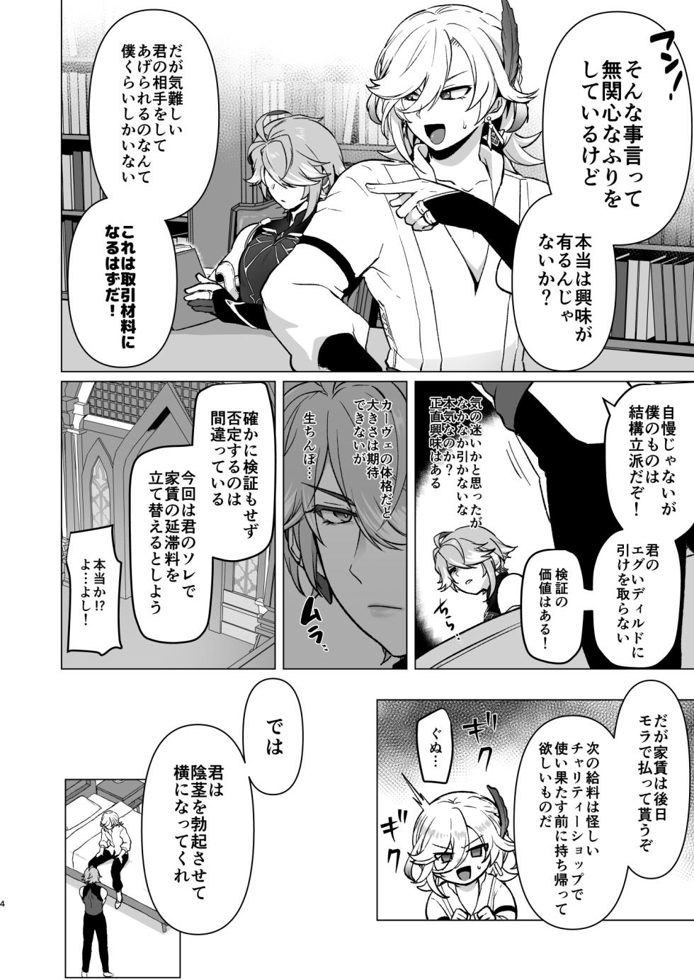 [Orgasm Slap (Ichino Milk)] Doukyonin ni Yachin no Kawari ni Chinpo o Teikyou Shite Morattara Hamacchatta Hanashi (Genshin Impact) - Page 3