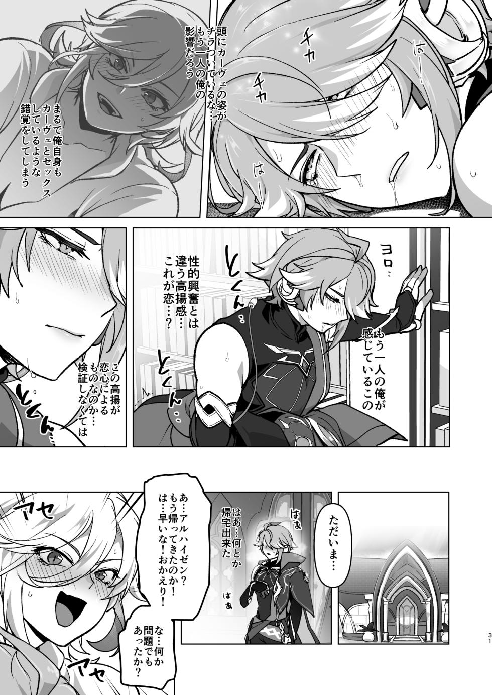 [Orgasm Slap (Ichino Milk)] Senpai ga Daisuki na Kouhai to senpai ga suki Kamo Shirenai Kouhai ga senpai to Hachamecha ecchi suru Hanashi (Genshin Impact) - Page 30