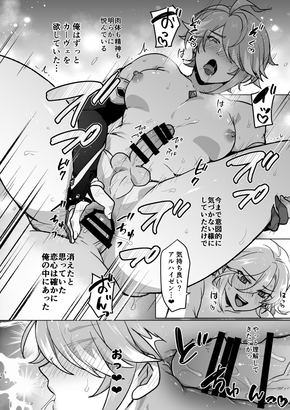 [Orgasm Slap (Ichino Milk)] Senpai ga Daisuki na Kouhai to senpai ga suki Kamo Shirenai Kouhai ga senpai to Hachamecha ecchi suru Hanashi (Genshin Impact) - Page 35
